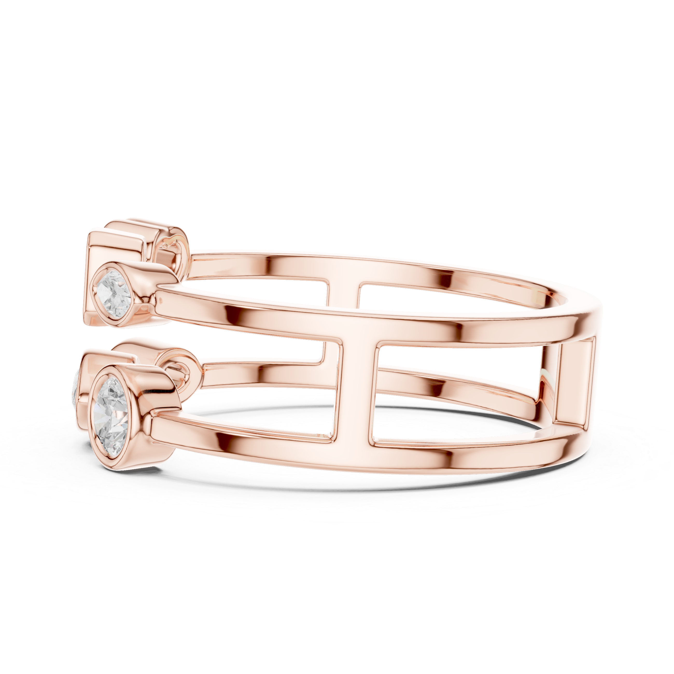 Multi Shape Bezel Set Openwork Ring – Modern Geometric Diamond Statement Ring