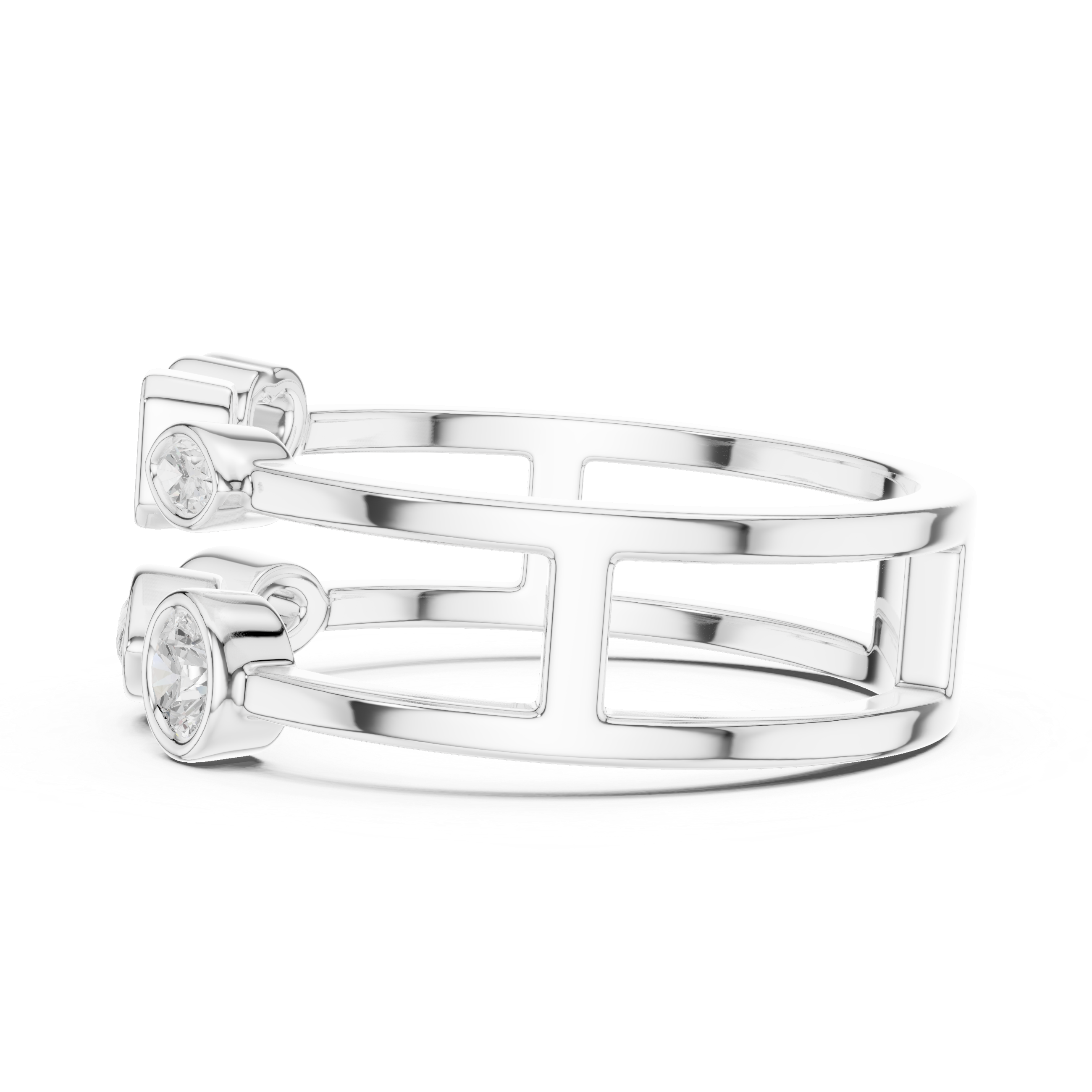Multi Shape Bezel Set Openwork Ring – Modern Geometric Diamond Statement Ring