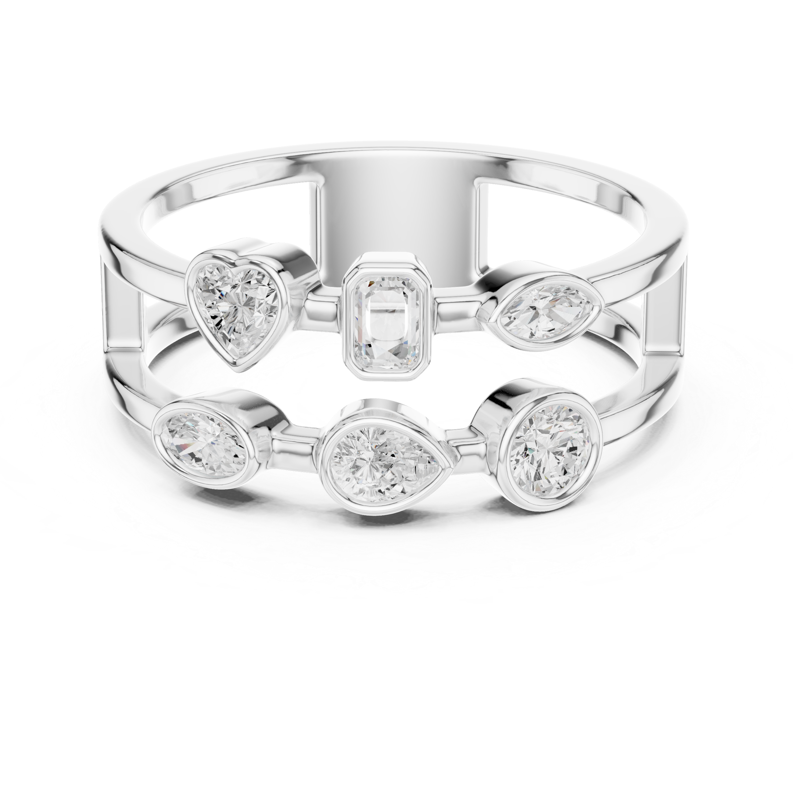 Multi Shape Bezel Set Openwork Ring – Modern Geometric Diamond Statement Ring