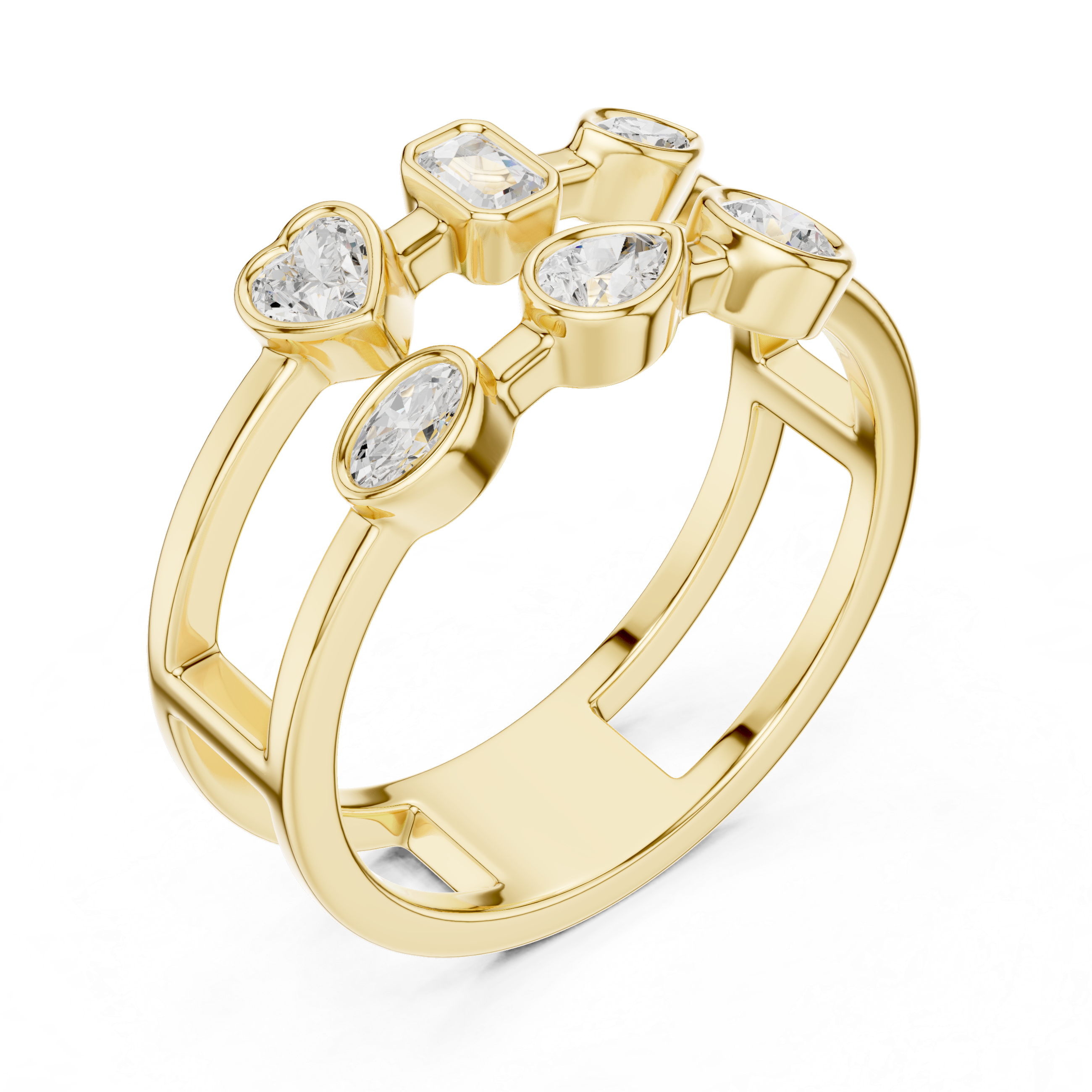 Multi Shape Bezel Set Openwork Ring – Modern Geometric Diamond Statement Ring