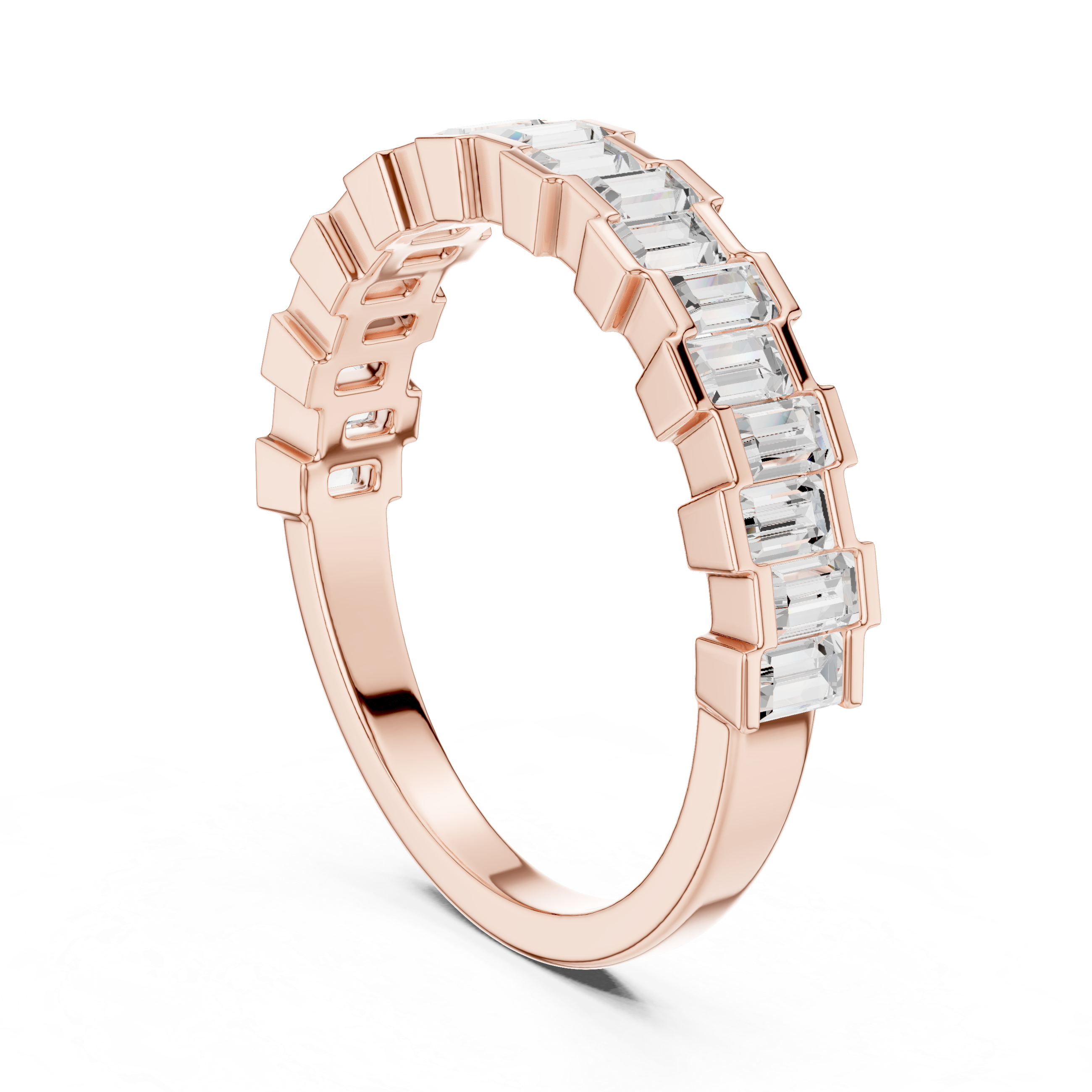 Emerald Cut Baguette Diamond Half Eternity Ring – Modern Step Cut Wedding Band