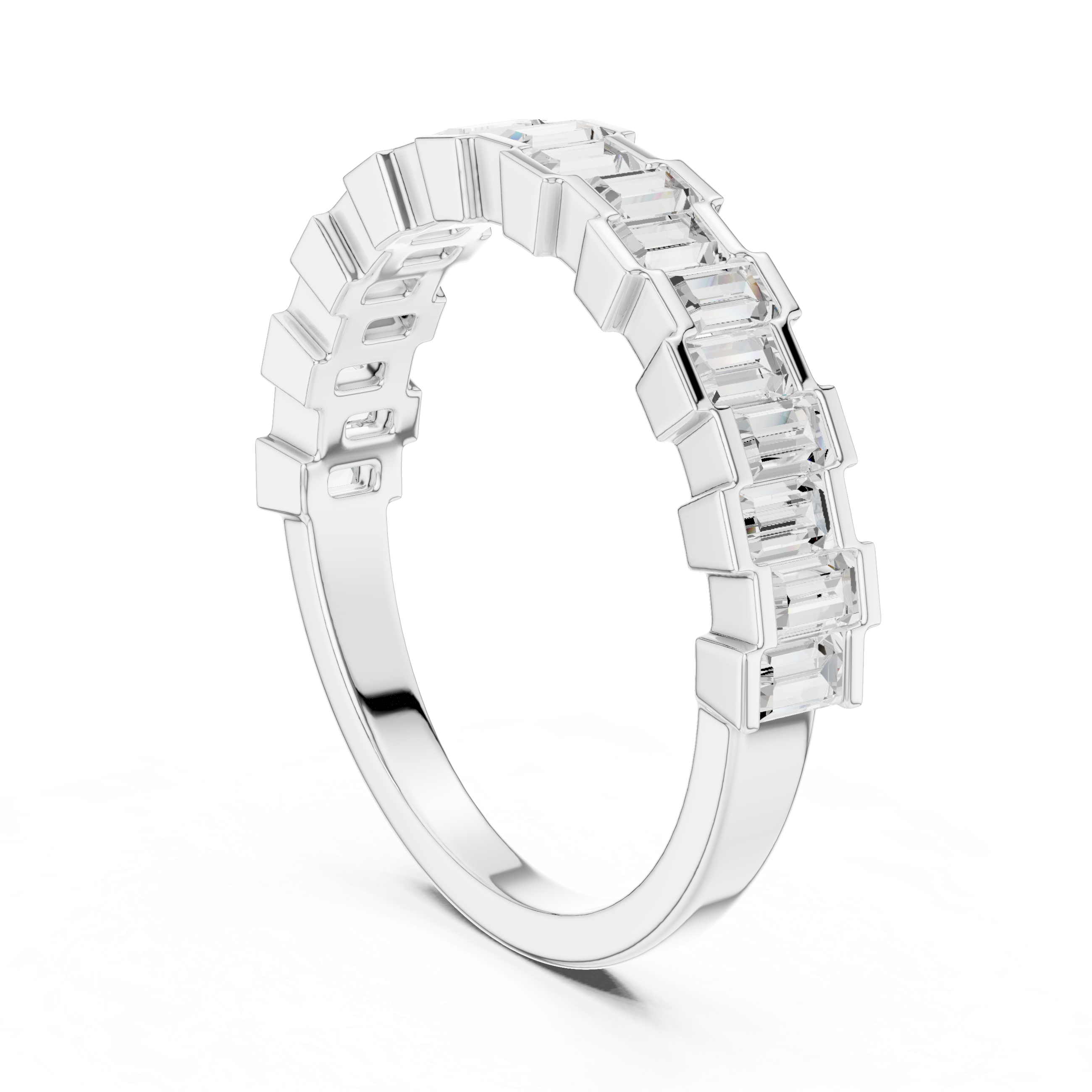 Emerald Cut Baguette Diamond Half Eternity Ring – Modern Step Cut Wedding Band