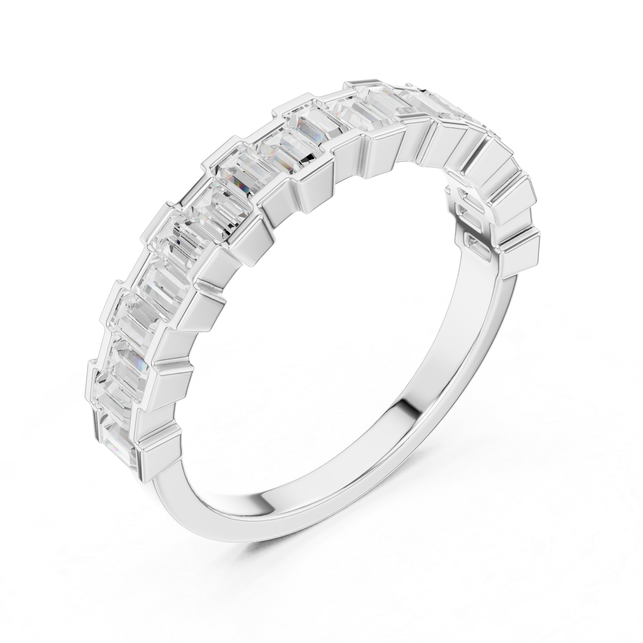 Emerald Cut Baguette Diamond Half Eternity Ring – Modern Step Cut Wedding Band