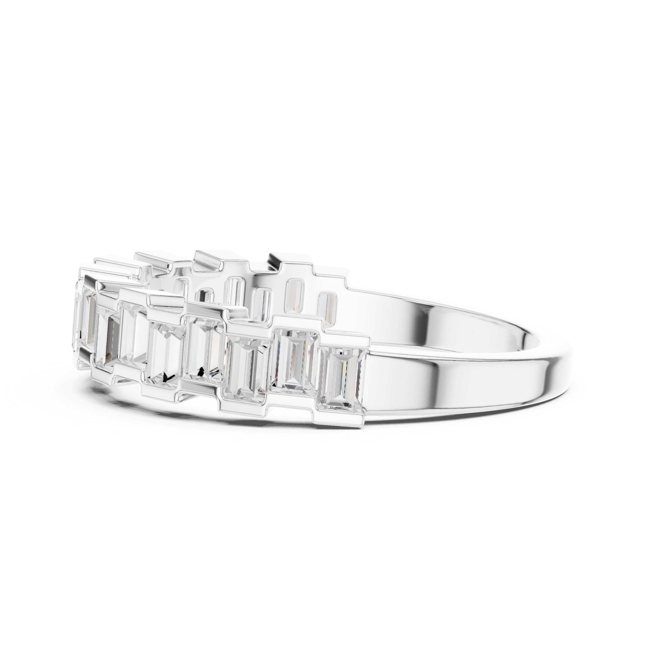 Emerald Cut Baguette Diamond Half Eternity Ring – Modern Step Cut Wedding Band