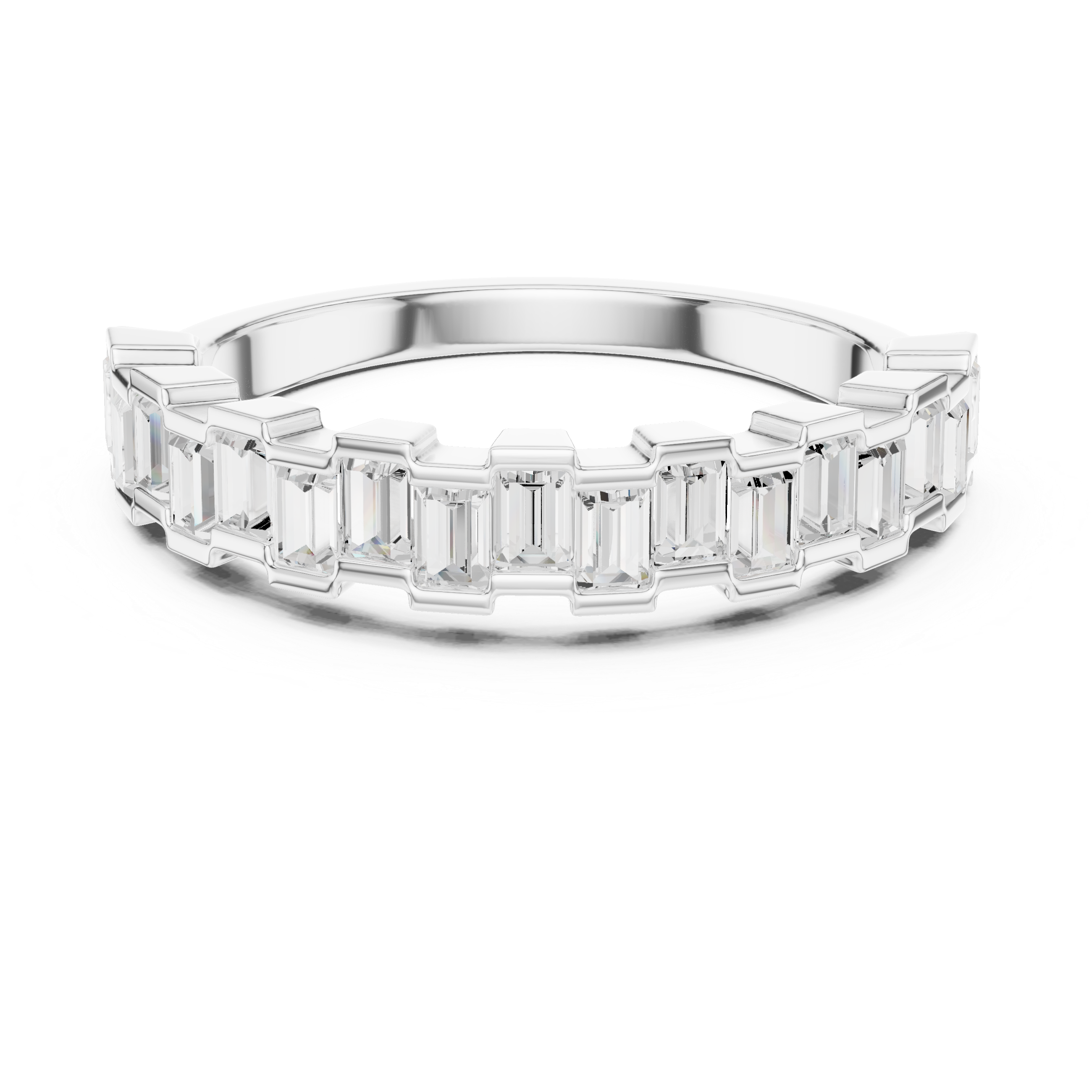 Emerald Cut Baguette Diamond Half Eternity Ring – Modern Step Cut Wedding Band