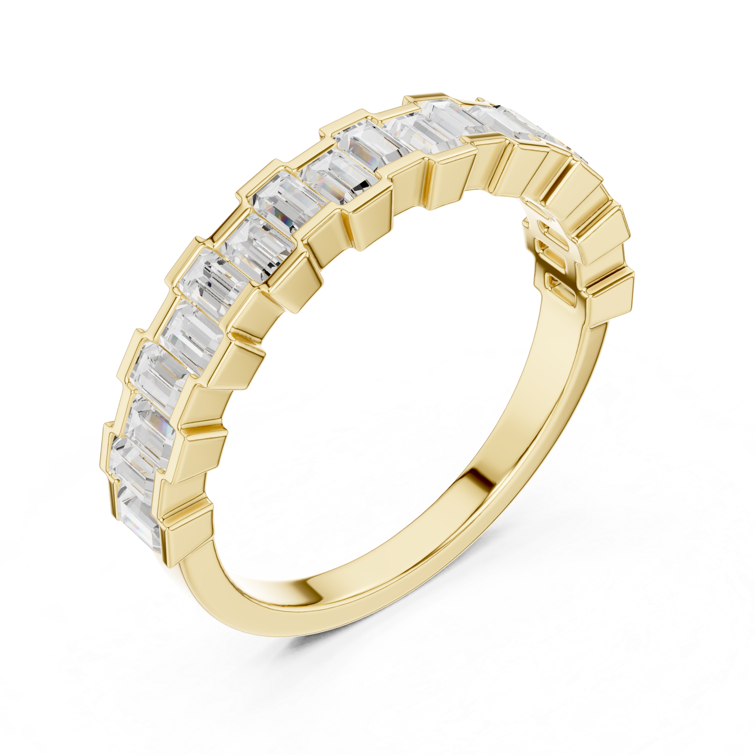 Emerald Cut Baguette Diamond Half Eternity Ring – Modern Step Cut Wedding Band