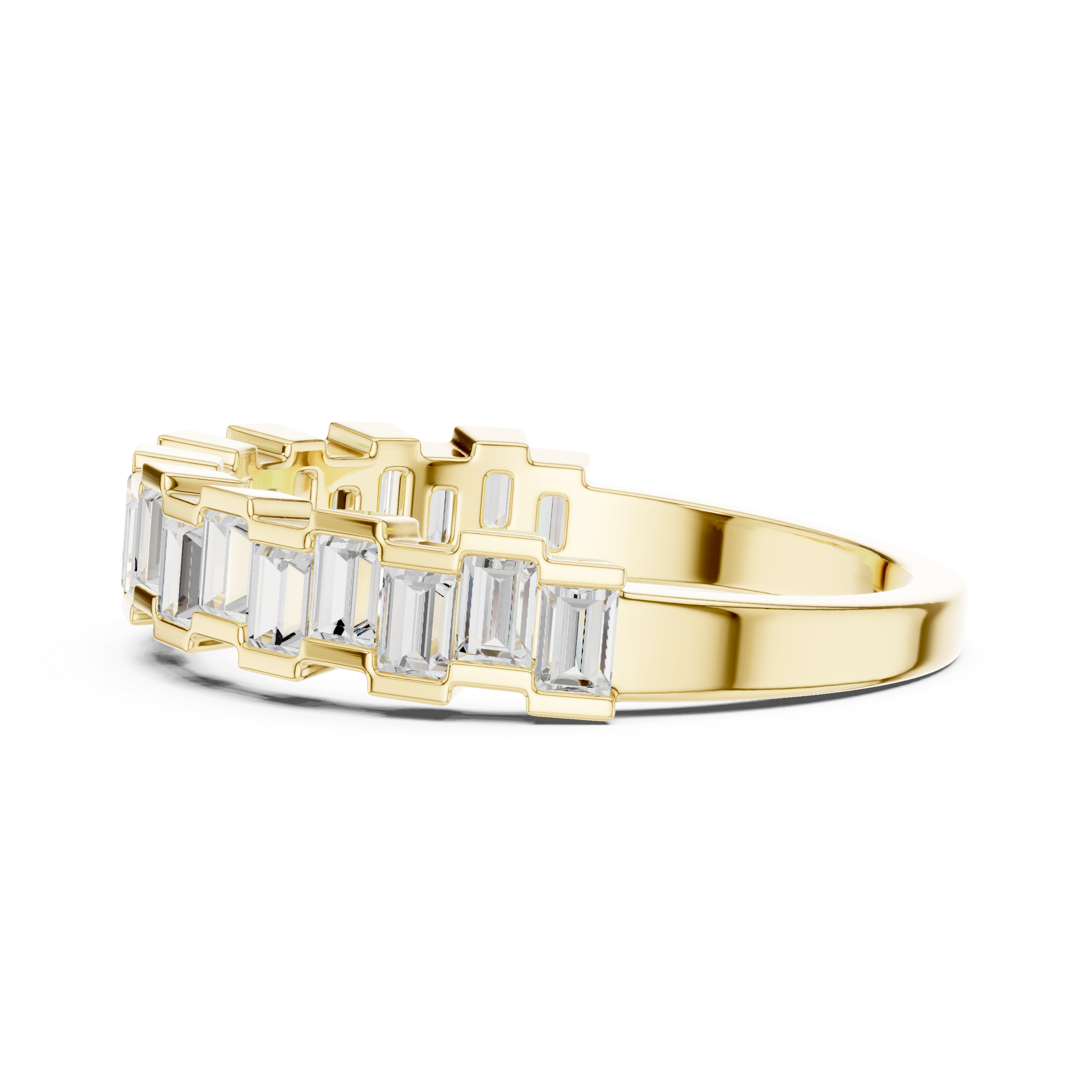 Emerald Cut Baguette Diamond Half Eternity Ring – Modern Step Cut Wedding Band
