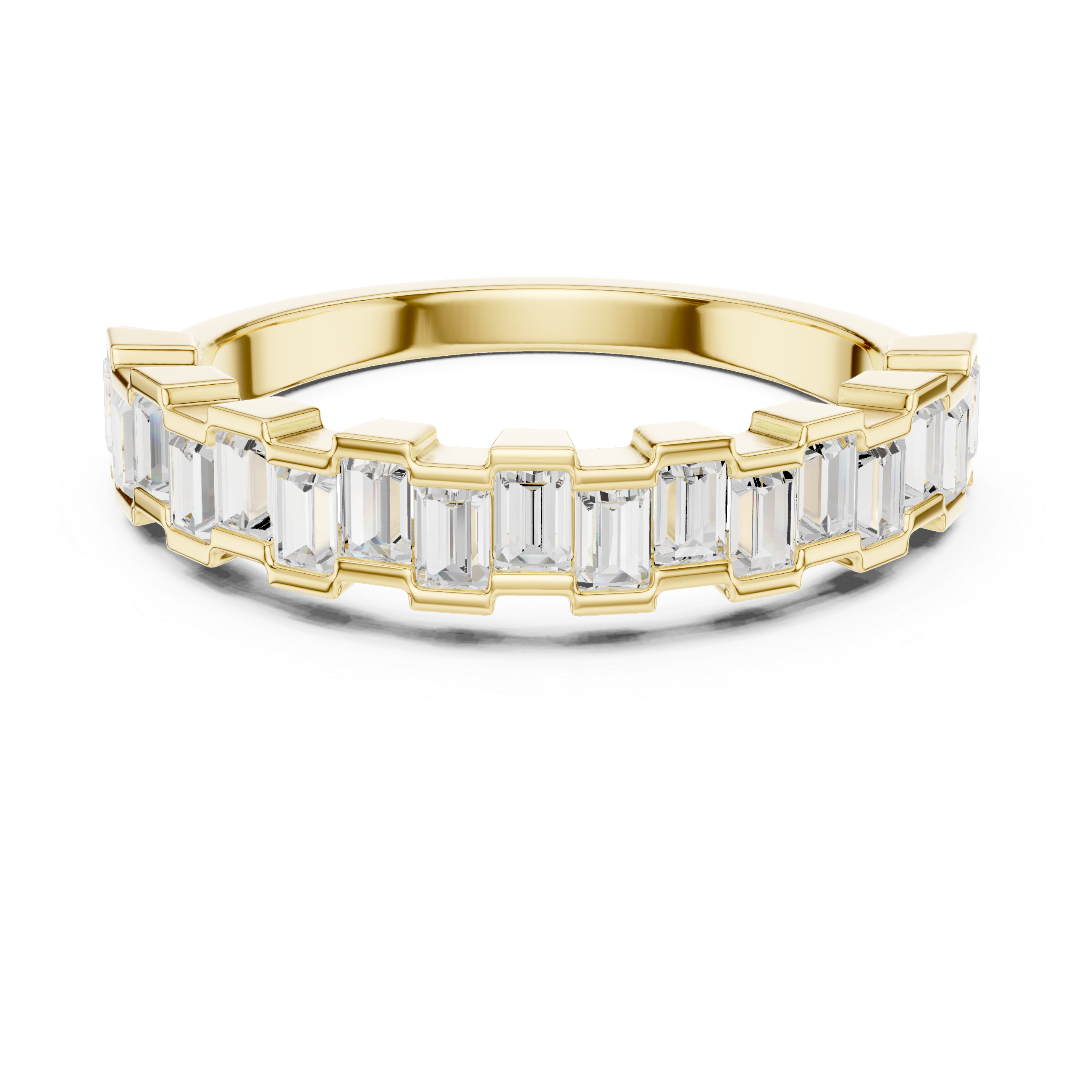 Emerald Cut Baguette Diamond Half Eternity Ring – Modern Step Cut Wedding Band