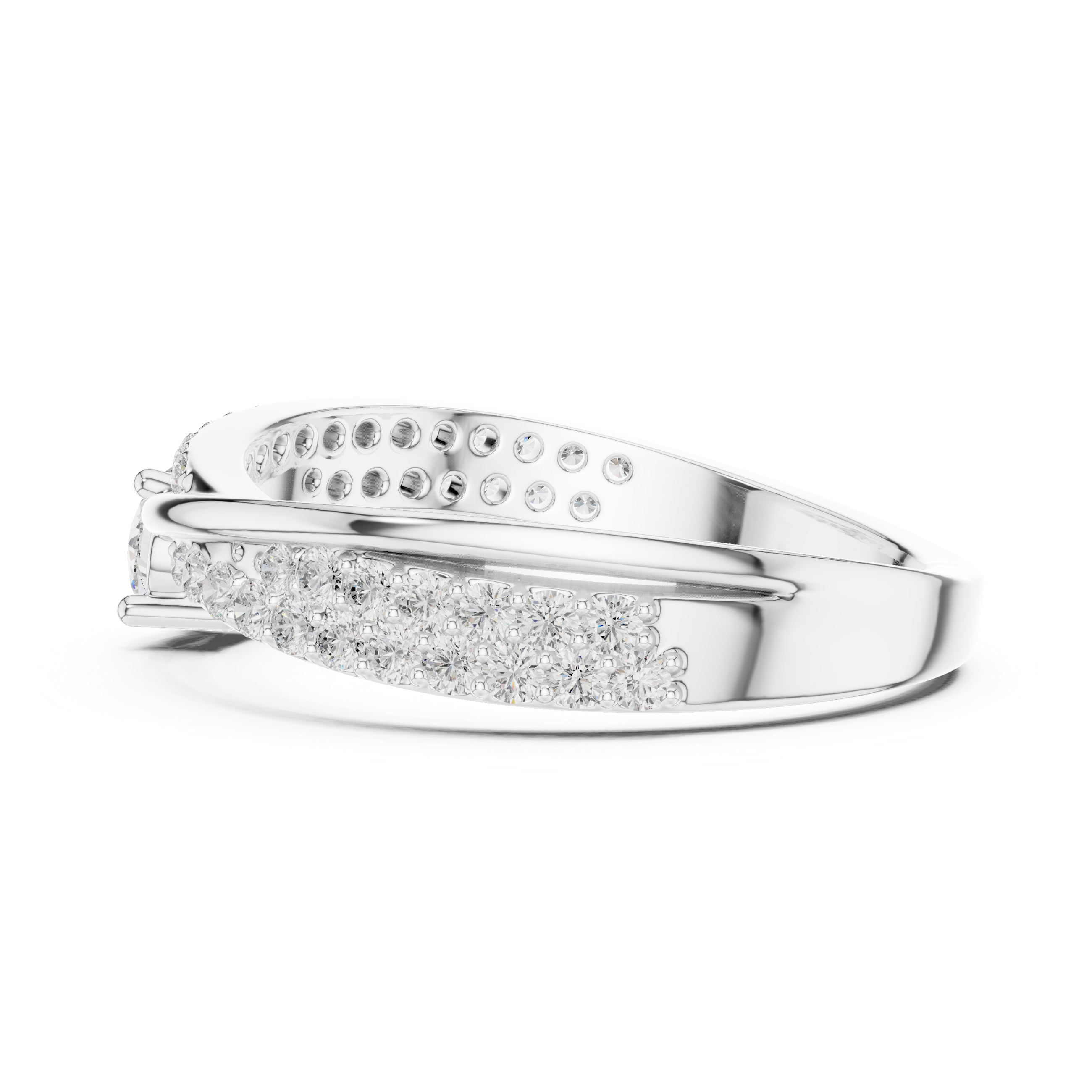 Twisted Pavé Diamond Engagement Ring – Cross Over Solitaire Ring with Split Shank Design