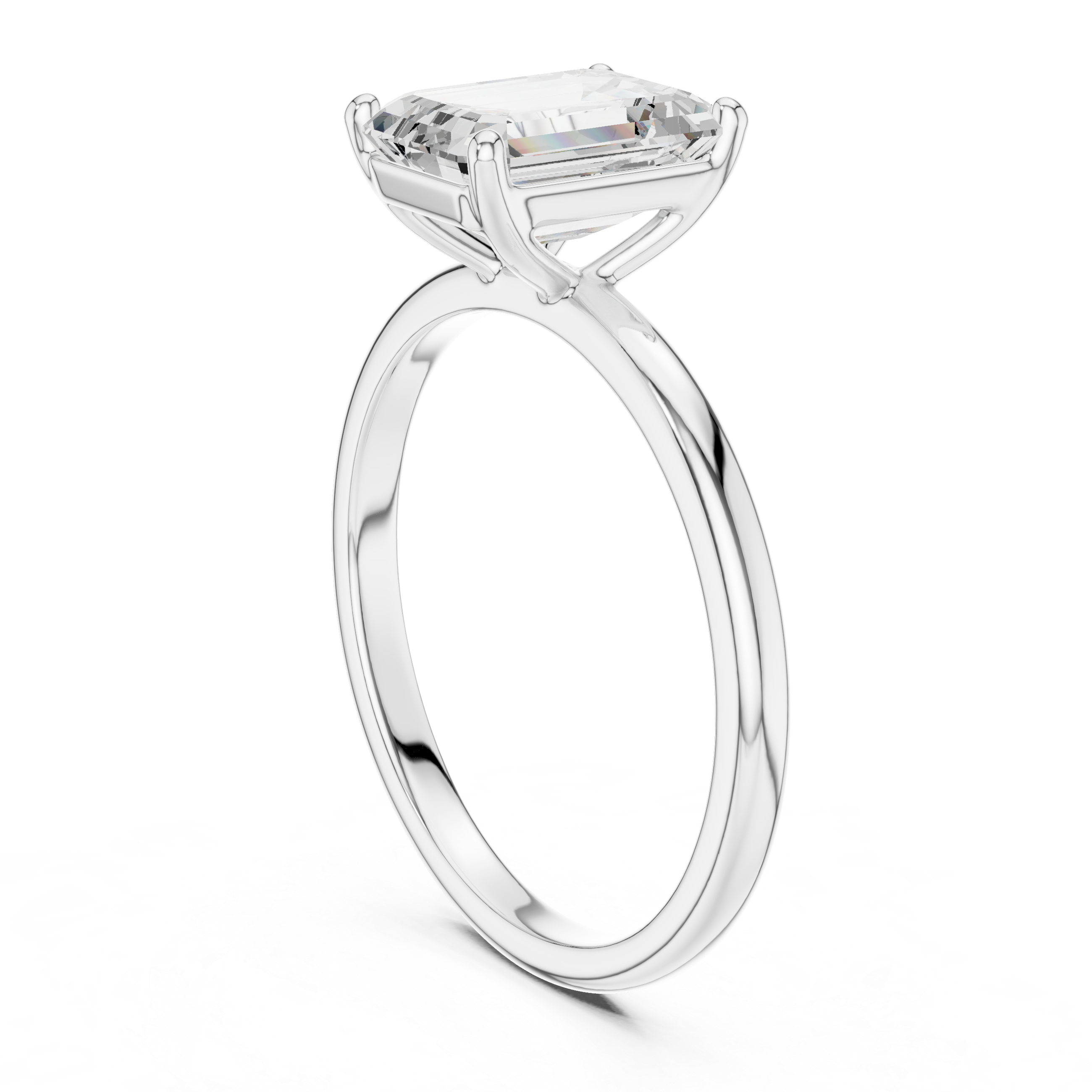 Emerald Cut Solitaire Engagement Ring – Four Prong Statement Diamond Ring