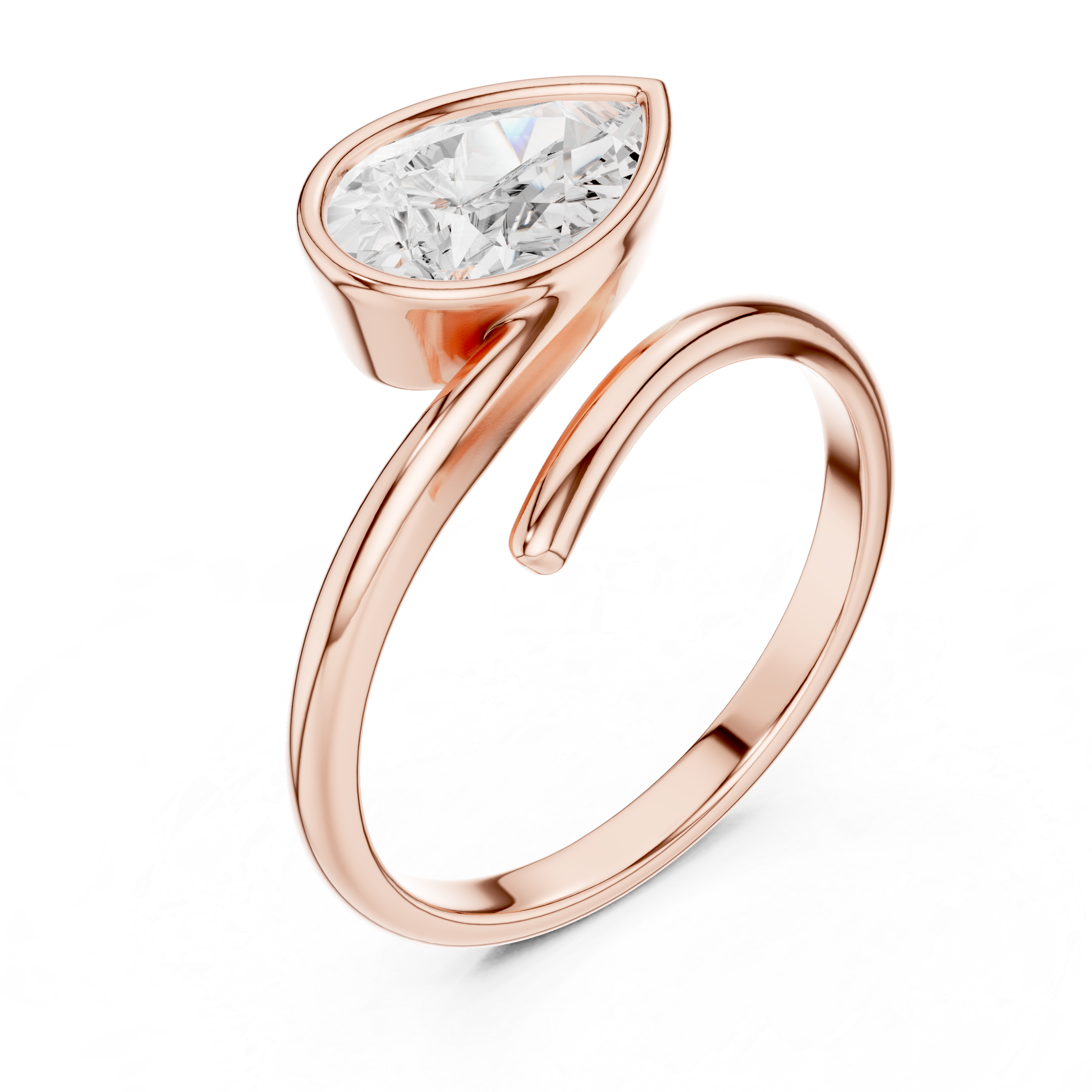 Pear Cut Bezel Solitaire Wrap Ring – Modern Open Bypass Engagement Ring