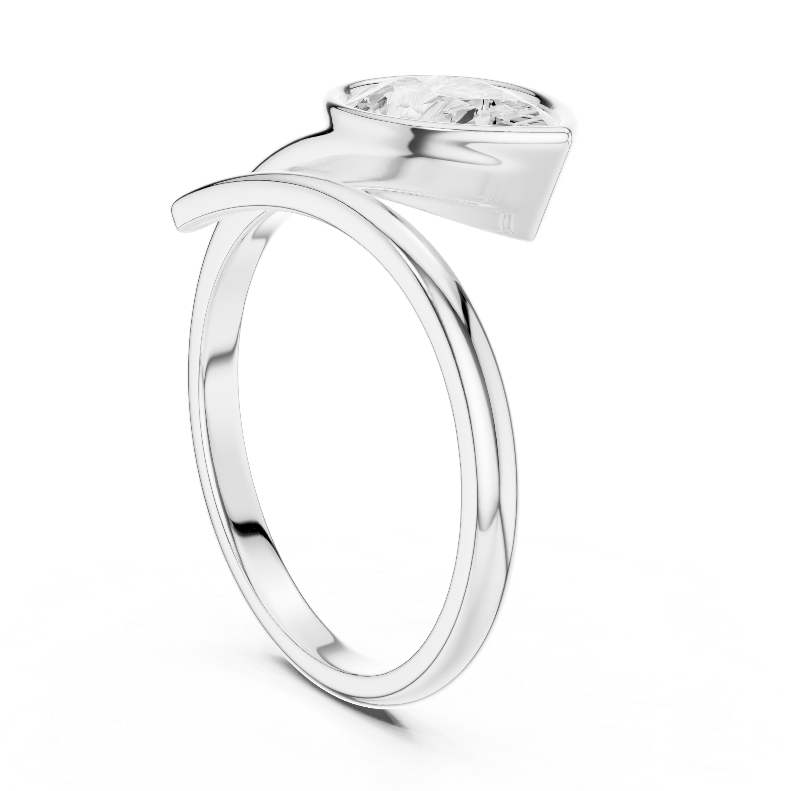 Pear Cut Bezel Solitaire Wrap Ring – Modern Open Bypass Engagement Ring