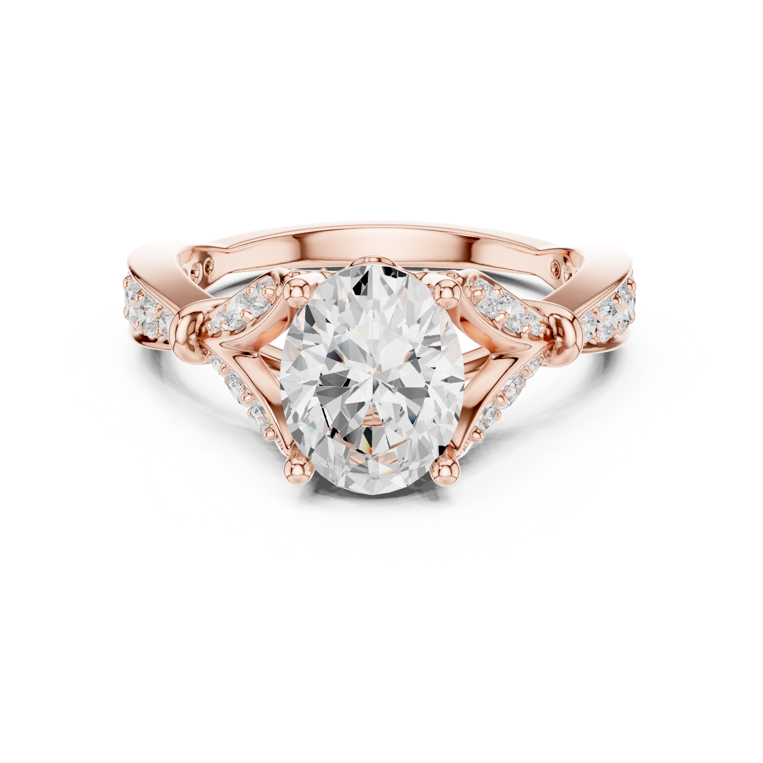 Vintage Inspired Oval Cut Engagement Ring – Cathedral Pavé Diamond Solitaire Ring