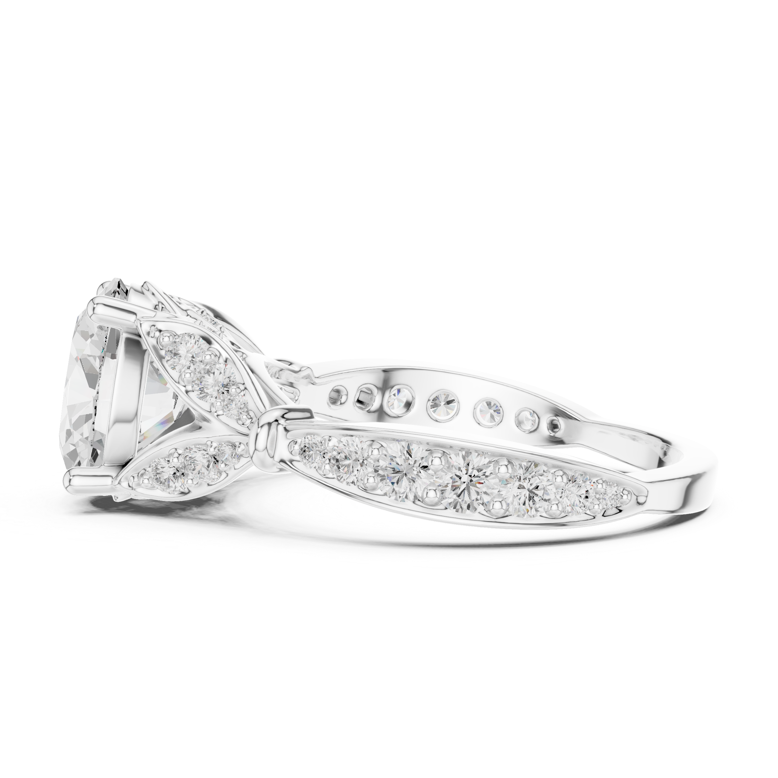 Vintage Inspired Oval Cut Engagement Ring – Cathedral Pavé Diamond Solitaire Ring