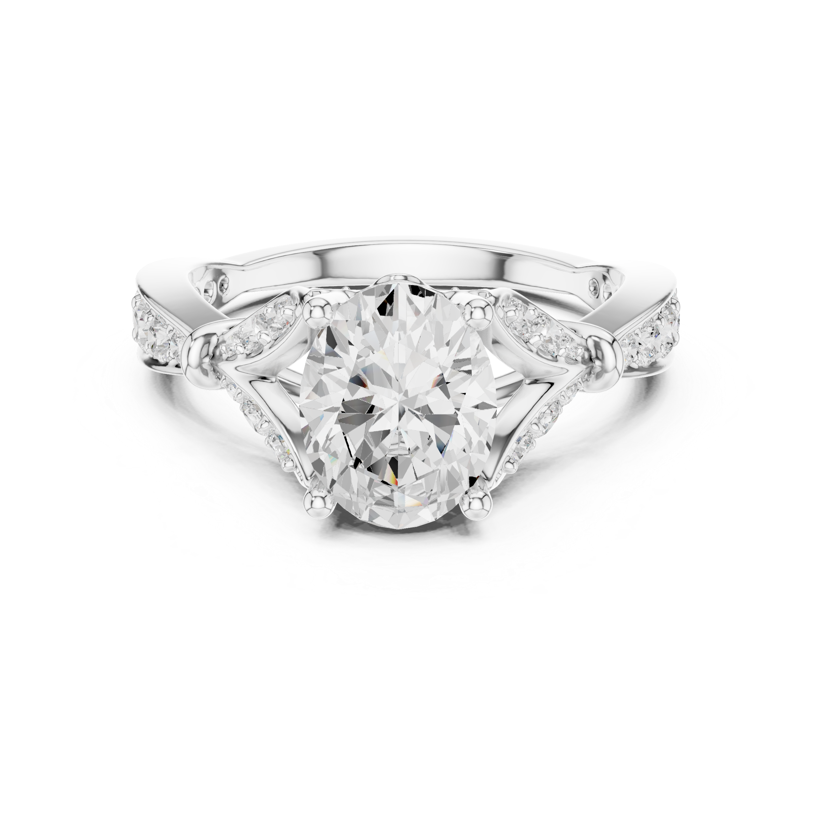 Vintage Inspired Oval Cut Engagement Ring – Cathedral Pavé Diamond Solitaire Ring