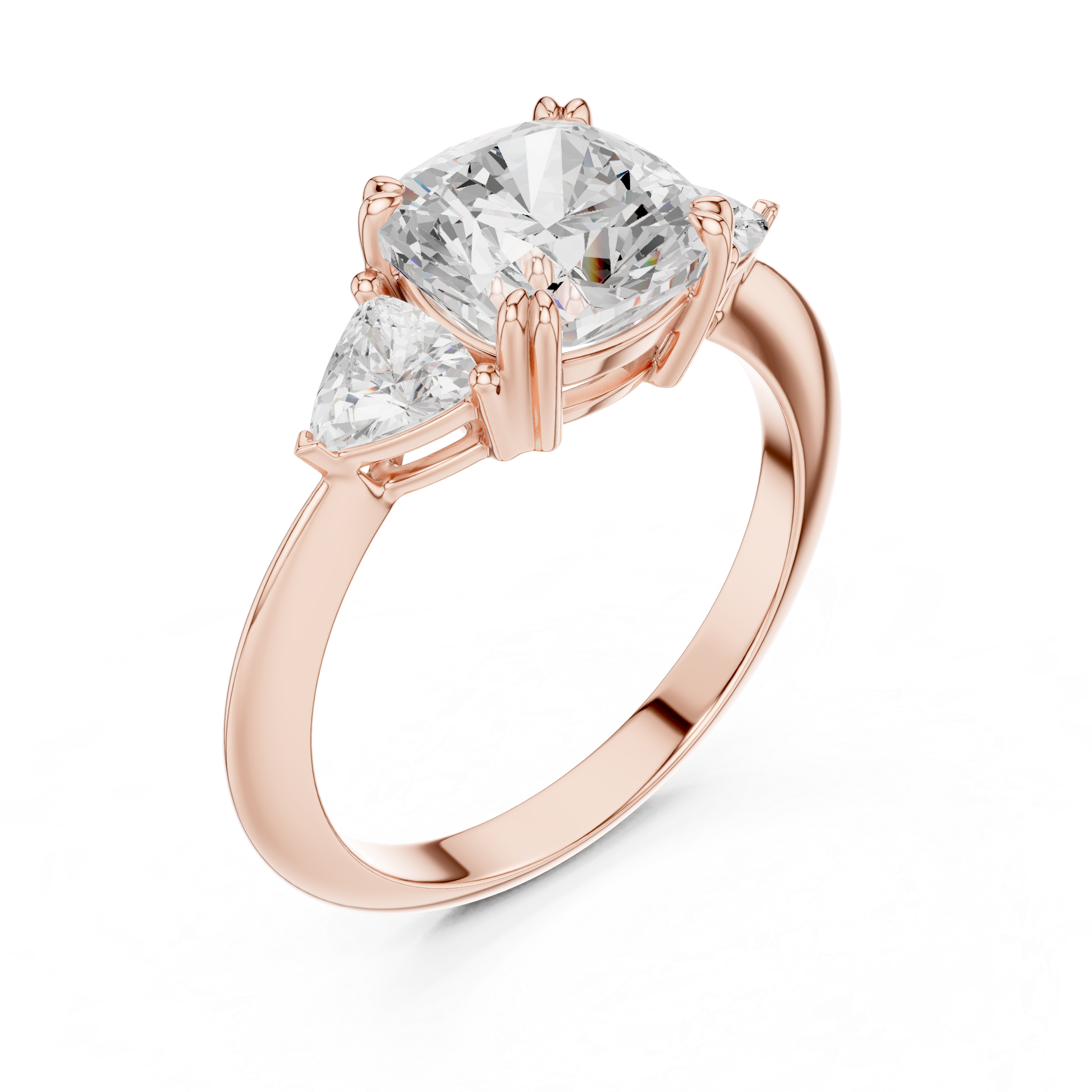 Cushion Cut Three Stone Engagement Ring – Cushion Center with Trillion Side Stones