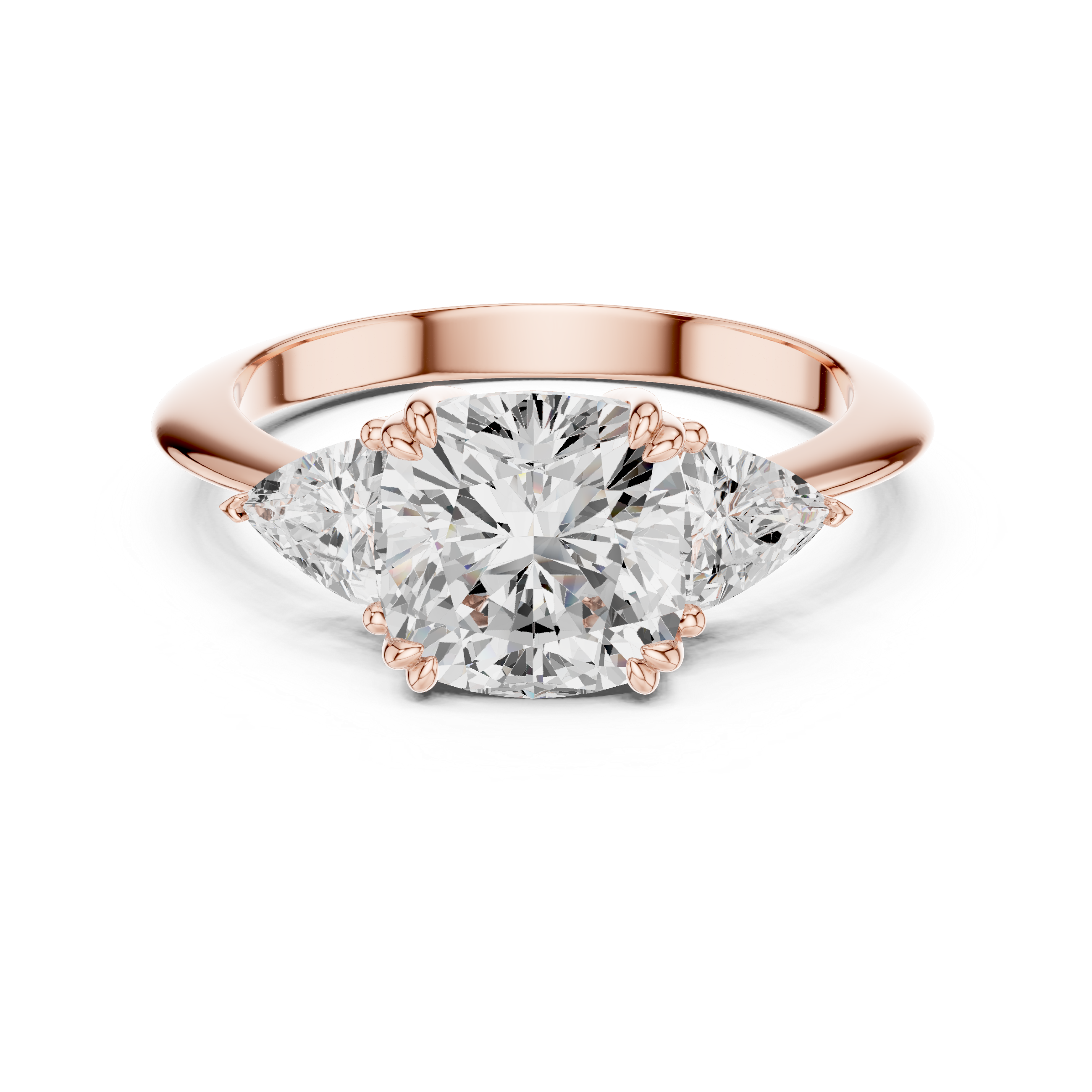 Cushion Cut Three Stone Engagement Ring – Cushion Center with Trillion Side Stones