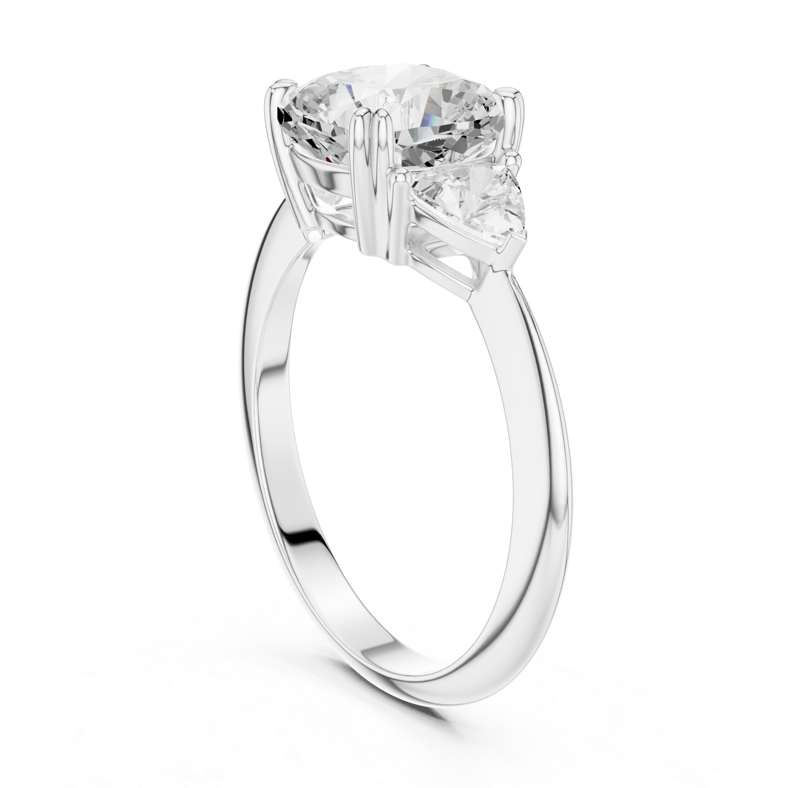 Cushion Cut Three Stone Engagement Ring – Cushion Center with Trillion Side Stones