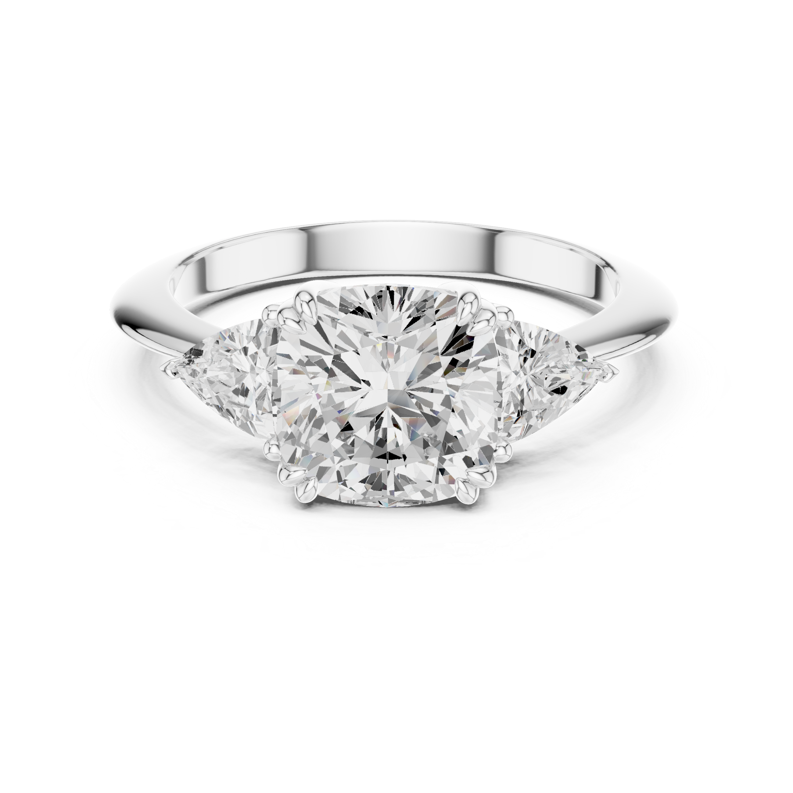 Cushion Cut Three Stone Engagement Ring – Cushion Center with Trillion Side Stones