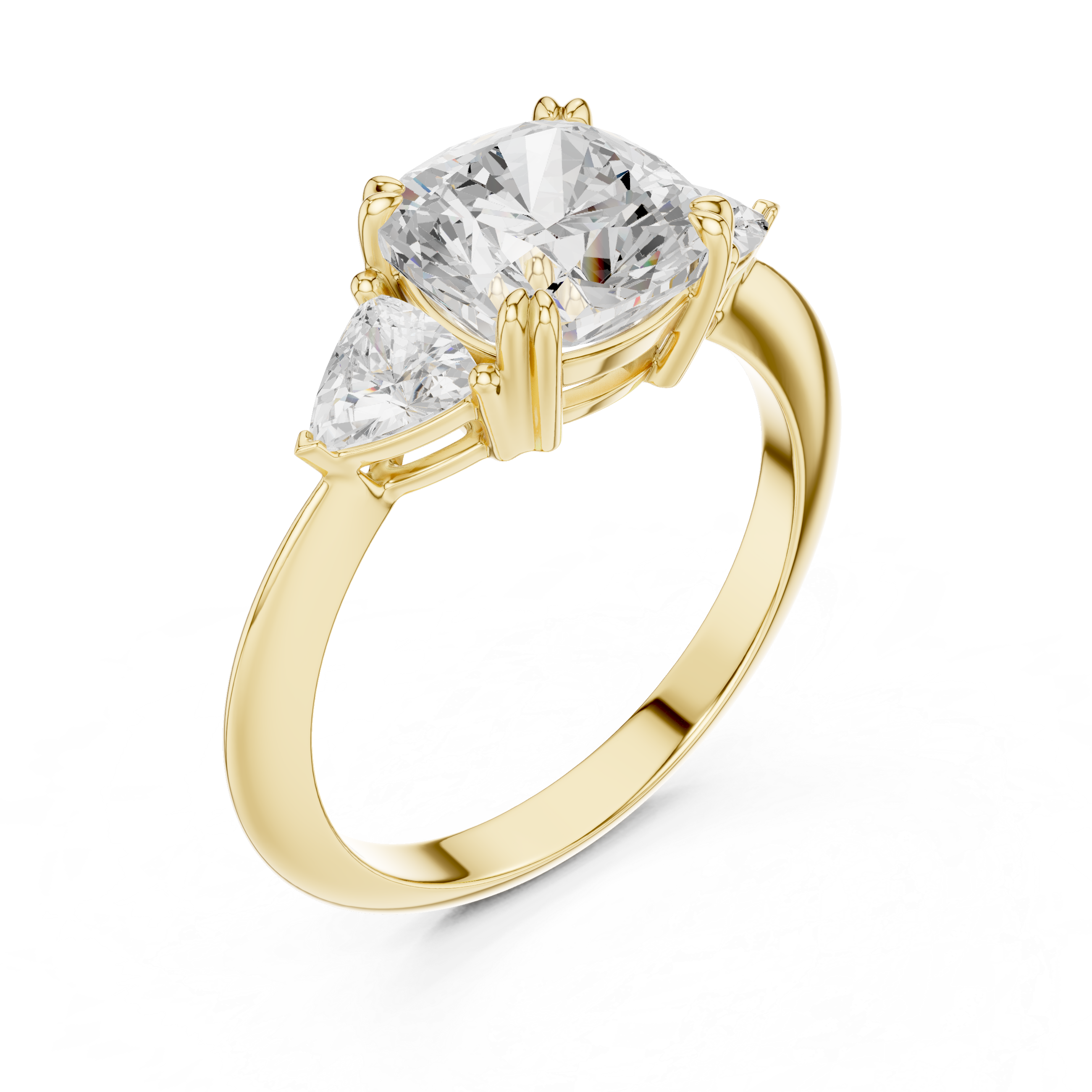 Cushion Cut Three Stone Engagement Ring – Cushion Center with Trillion Side Stones