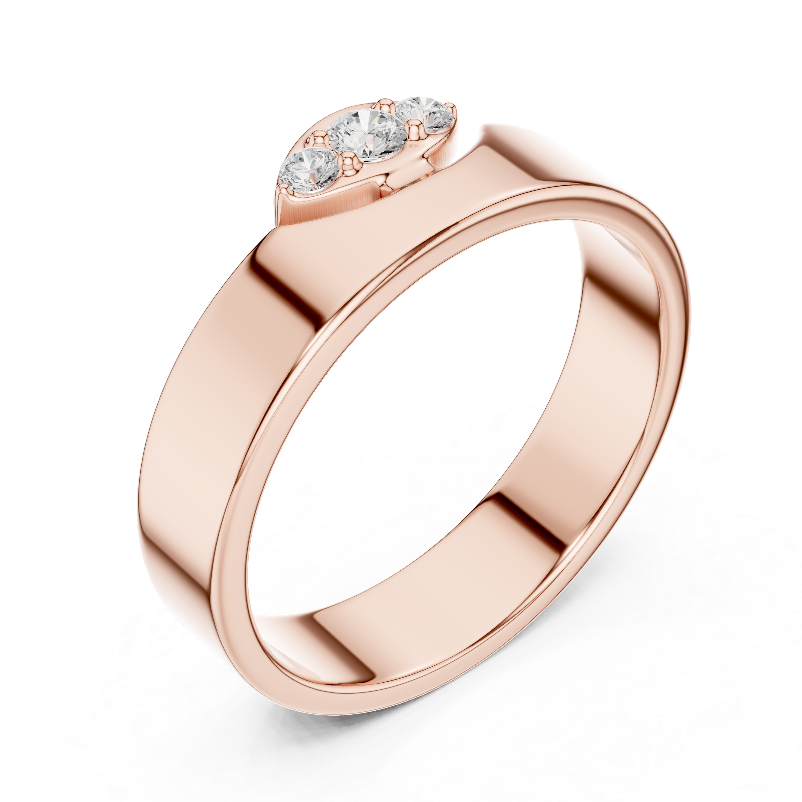 Three Stone Flush Set Diamond Band Ring – Wide Modern Gold Ring