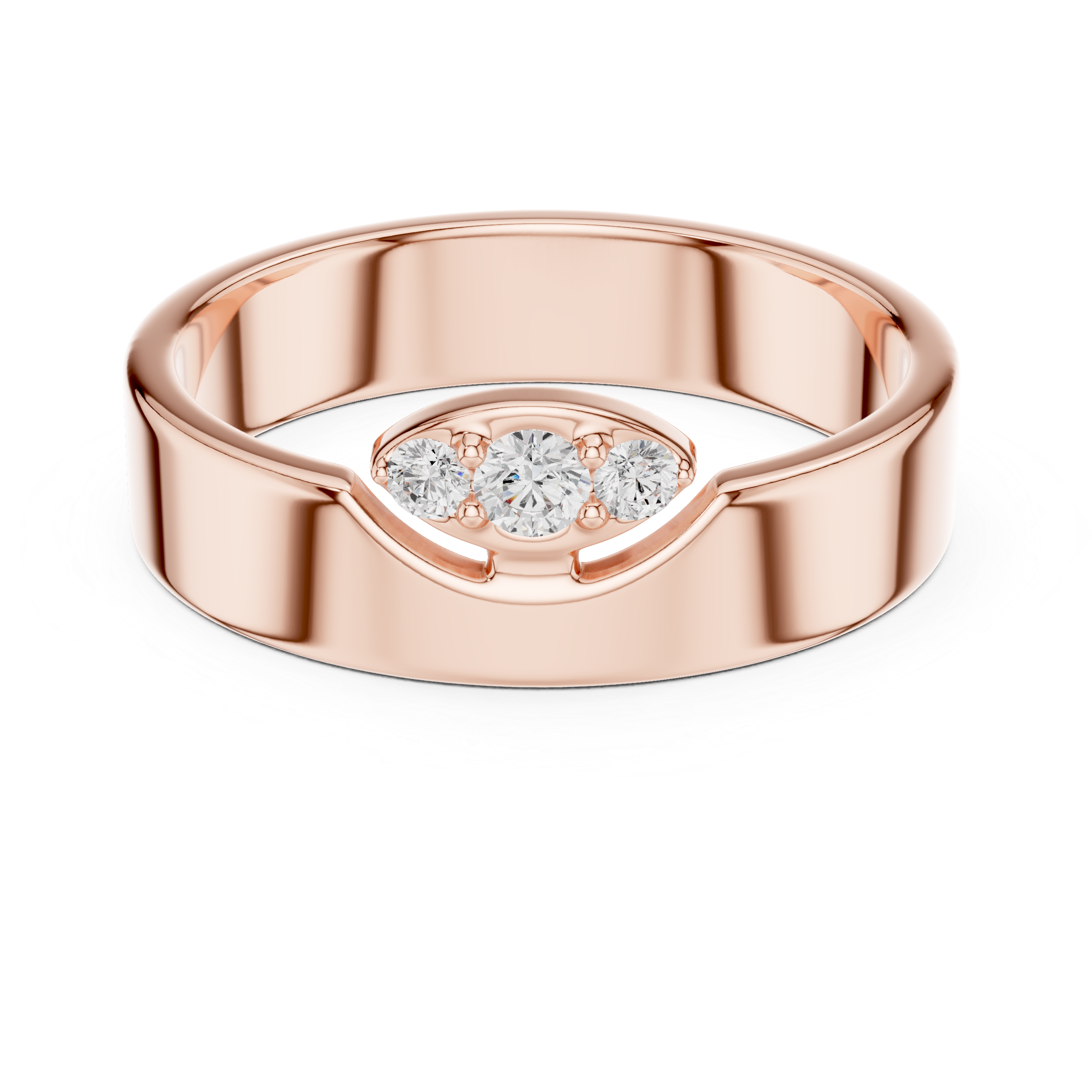 Three Stone Flush Set Diamond Band Ring – Wide Modern Gold Ring