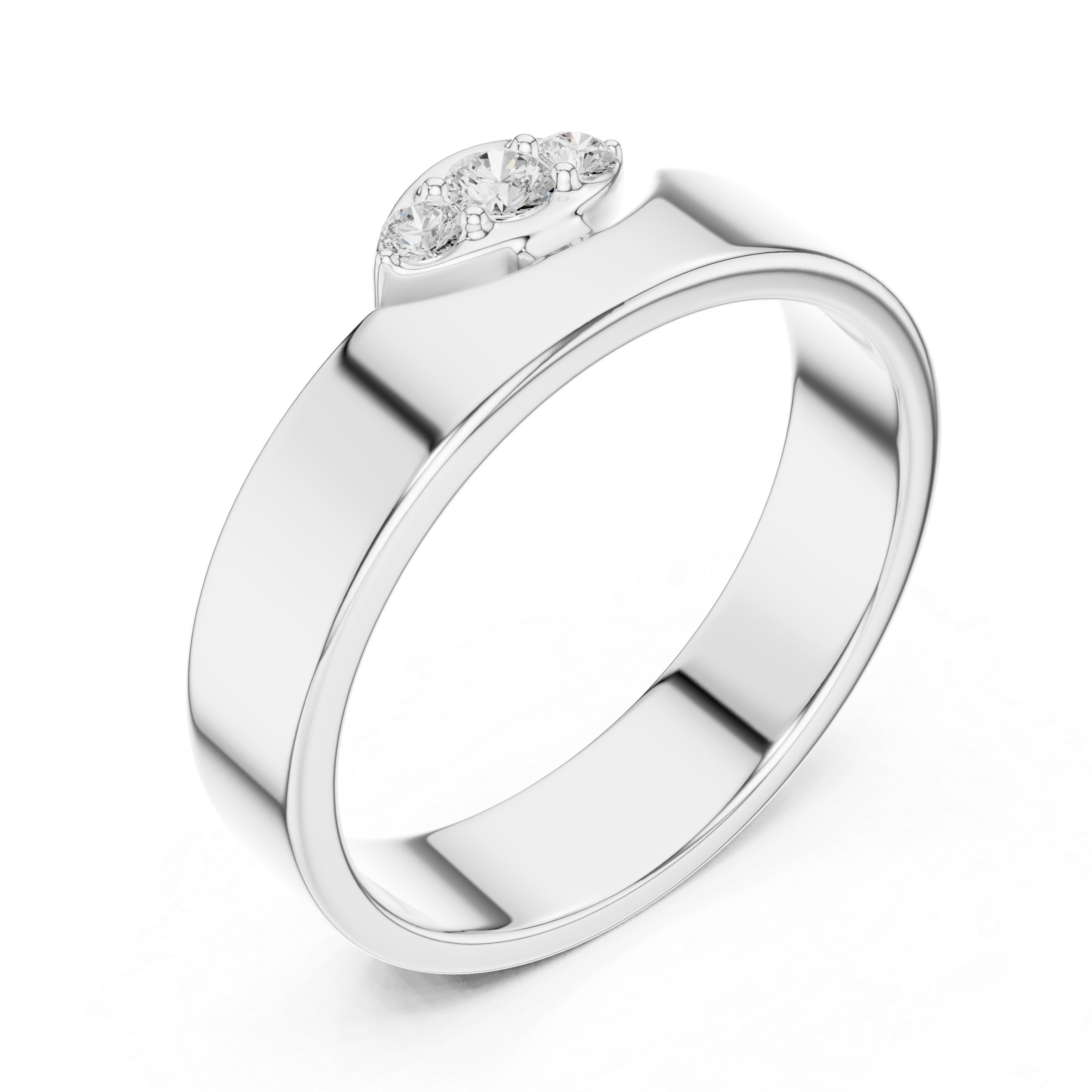 Three Stone Flush Set Diamond Band Ring – Wide Modern Gold Ring