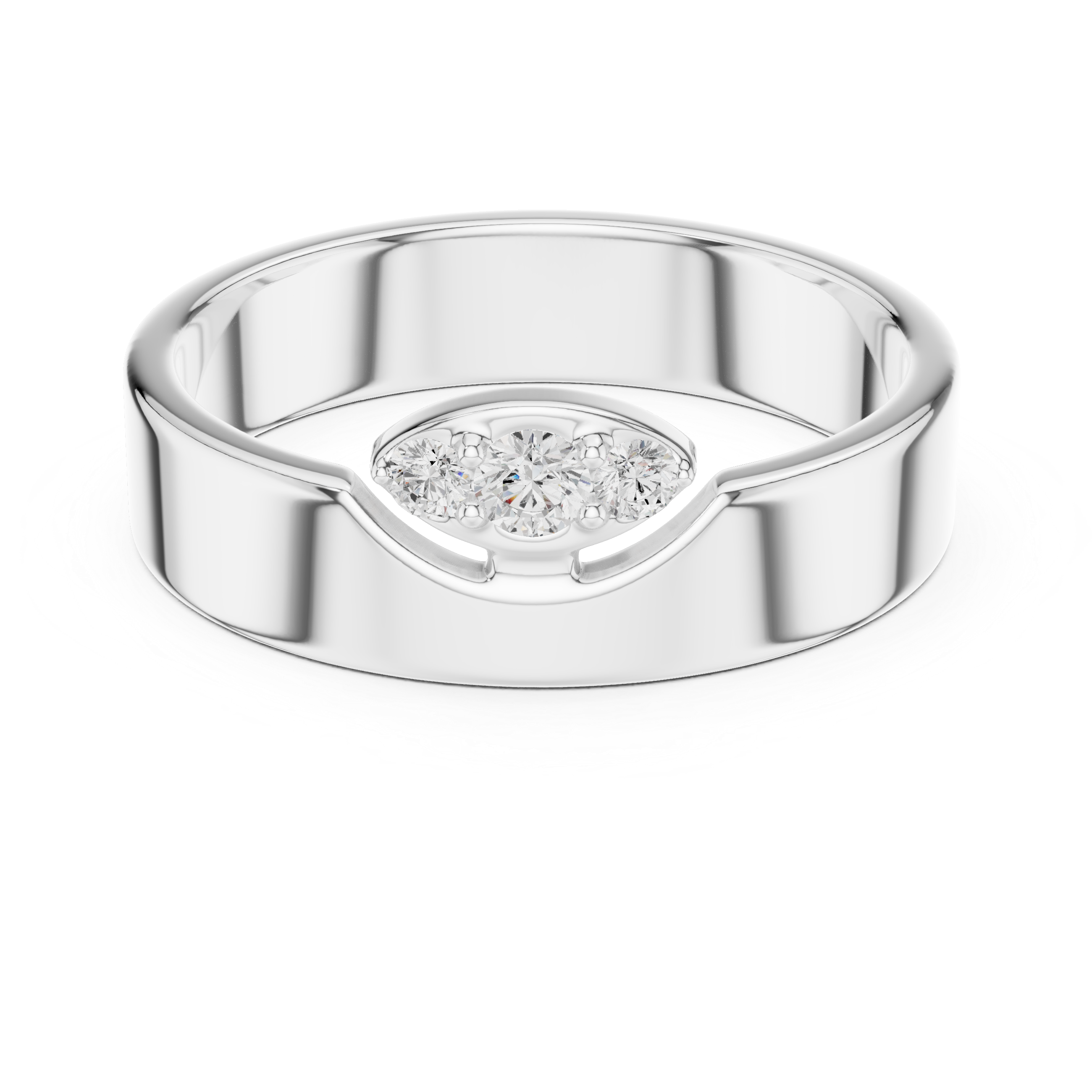 Three Stone Flush Set Diamond Band Ring – Wide Modern Gold Ring