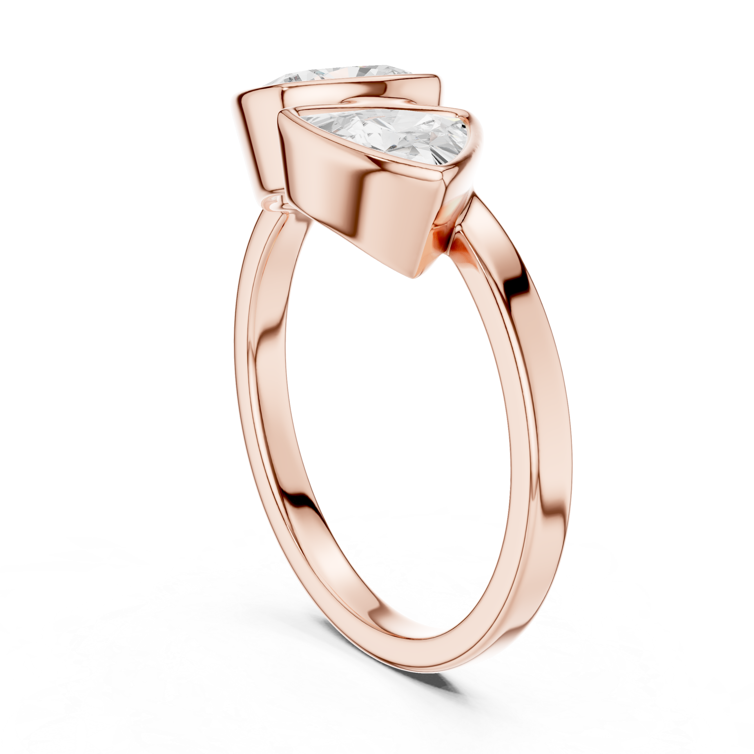 Modern Two Stone Bezel Set Diamond Ring – Cushion & Trillion Cut Open Design Ring