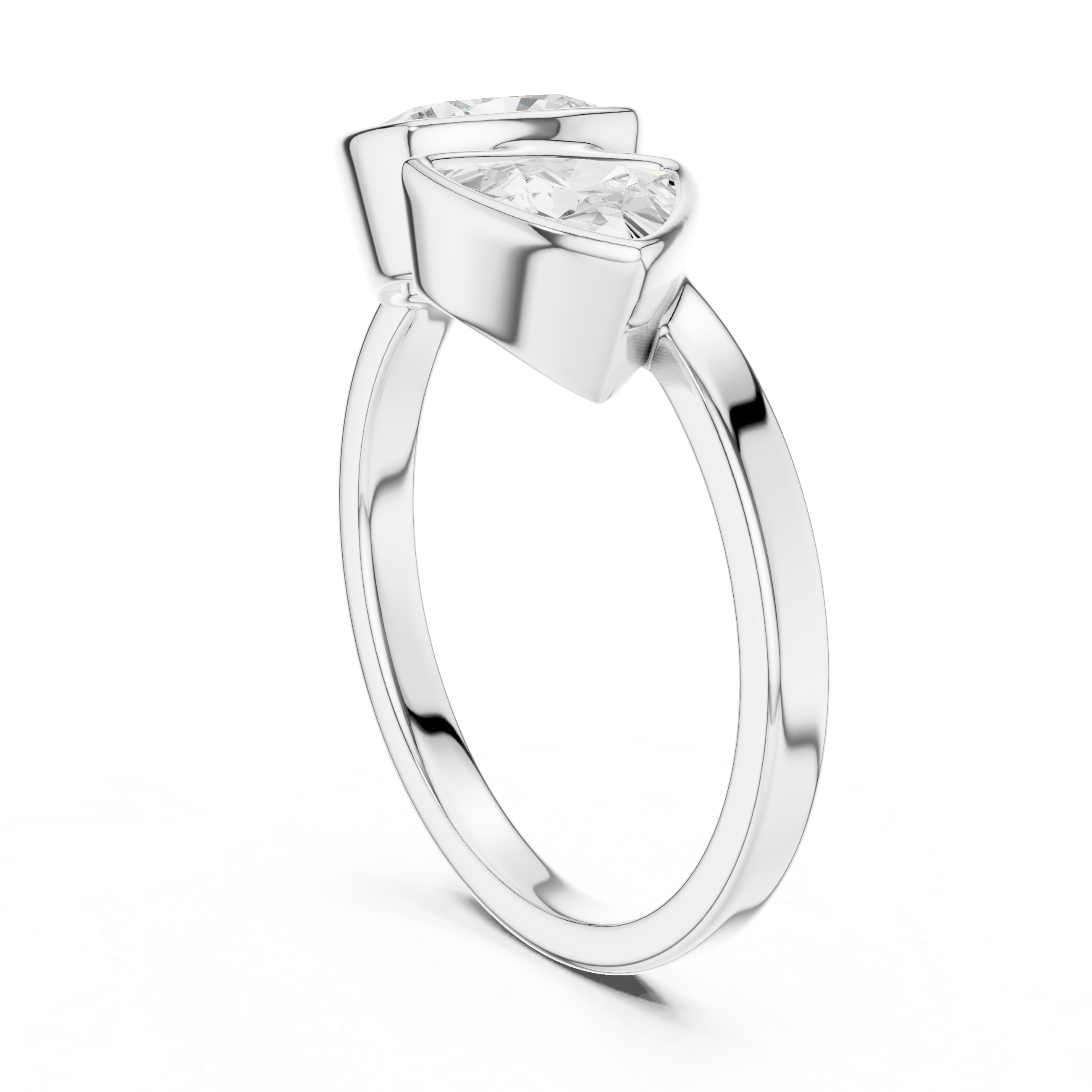 Modern Two Stone Bezel Set Diamond Ring – Cushion & Trillion Cut Open Design Ring