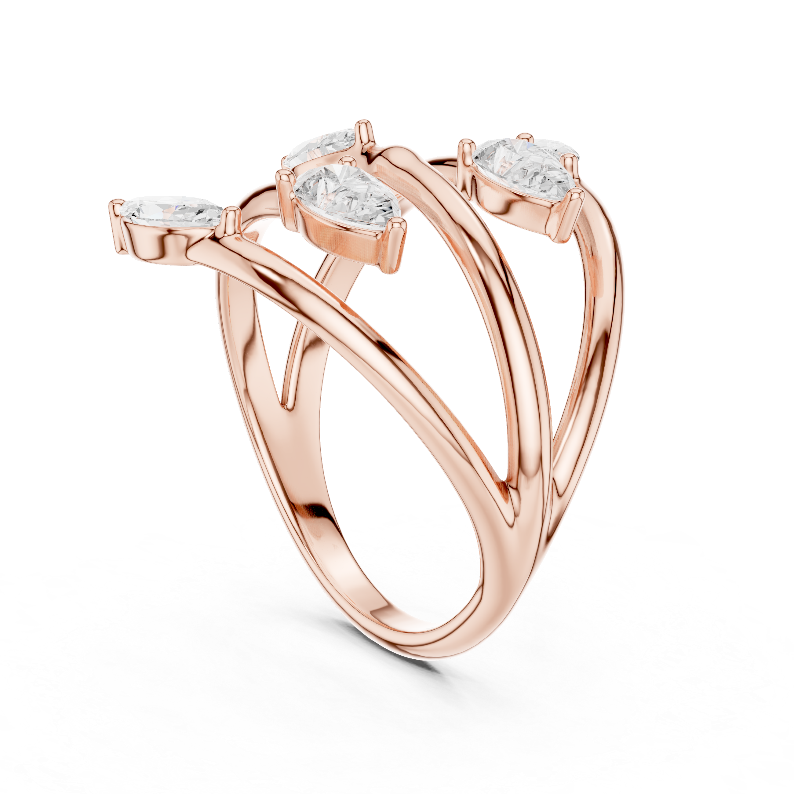Multi Stone Wrap Diamond Ring – Marquise & Pear Cut Open Spiral Statement Ring