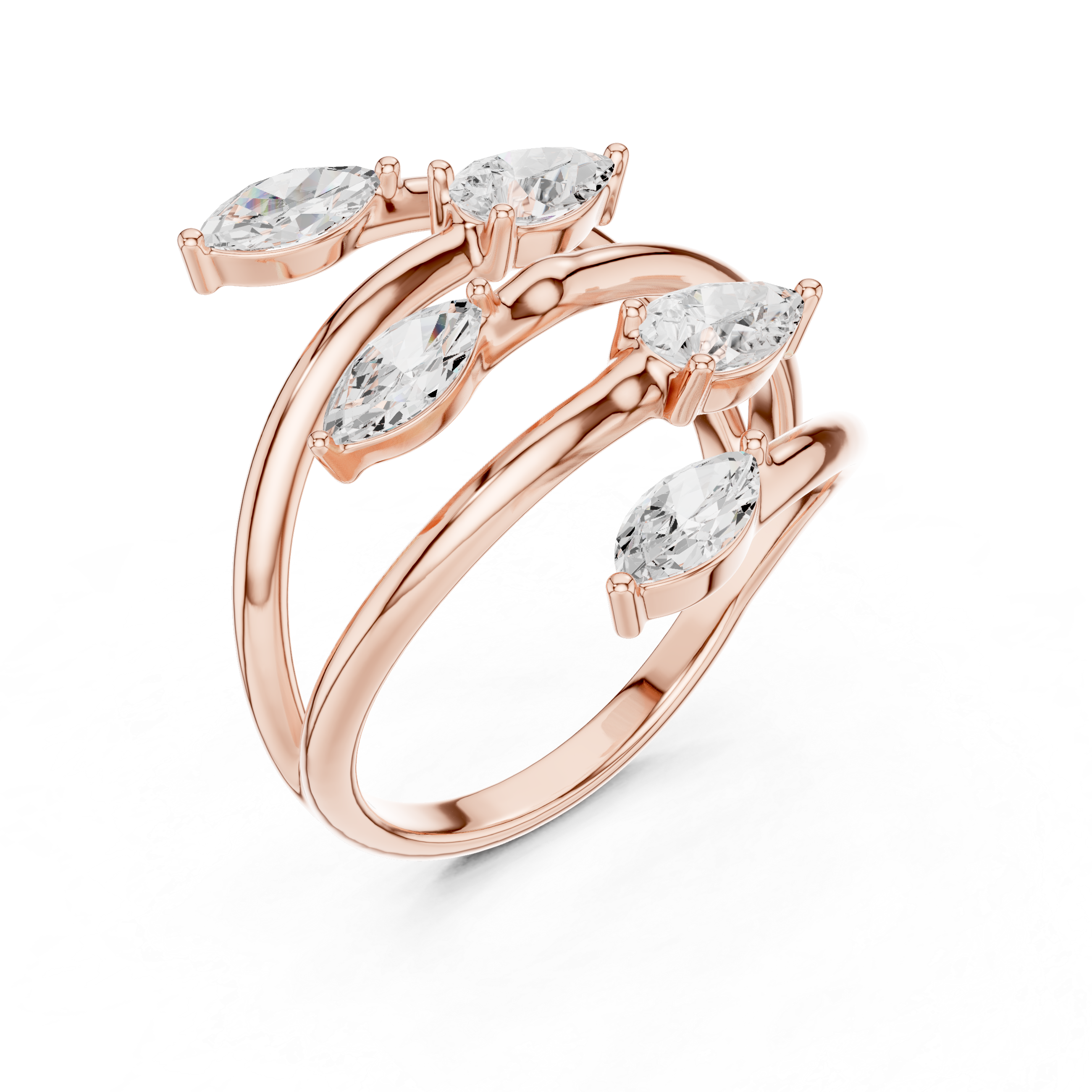 Multi Stone Wrap Diamond Ring – Marquise & Pear Cut Open Spiral Statement Ring