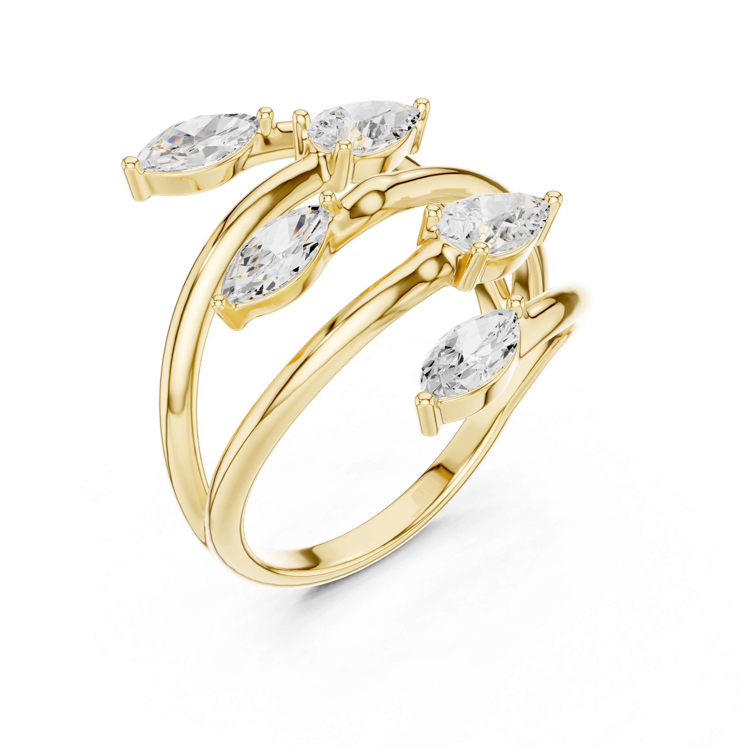 Multi Stone Wrap Diamond Ring – Marquise & Pear Cut Open Spiral Statement Ring