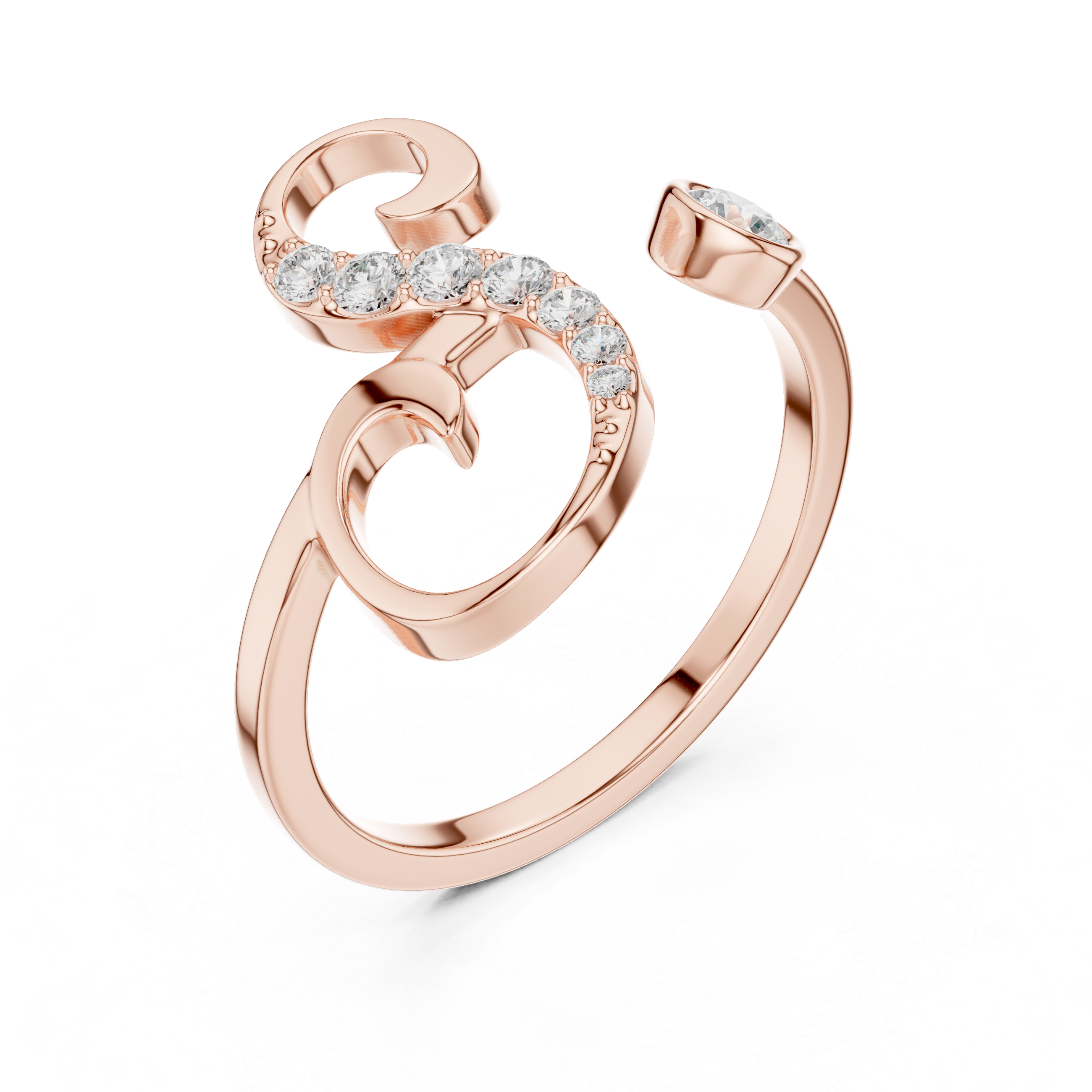 Diamond Initial S Open Ring – Personalized Letter Ring with Pavé Diamonds