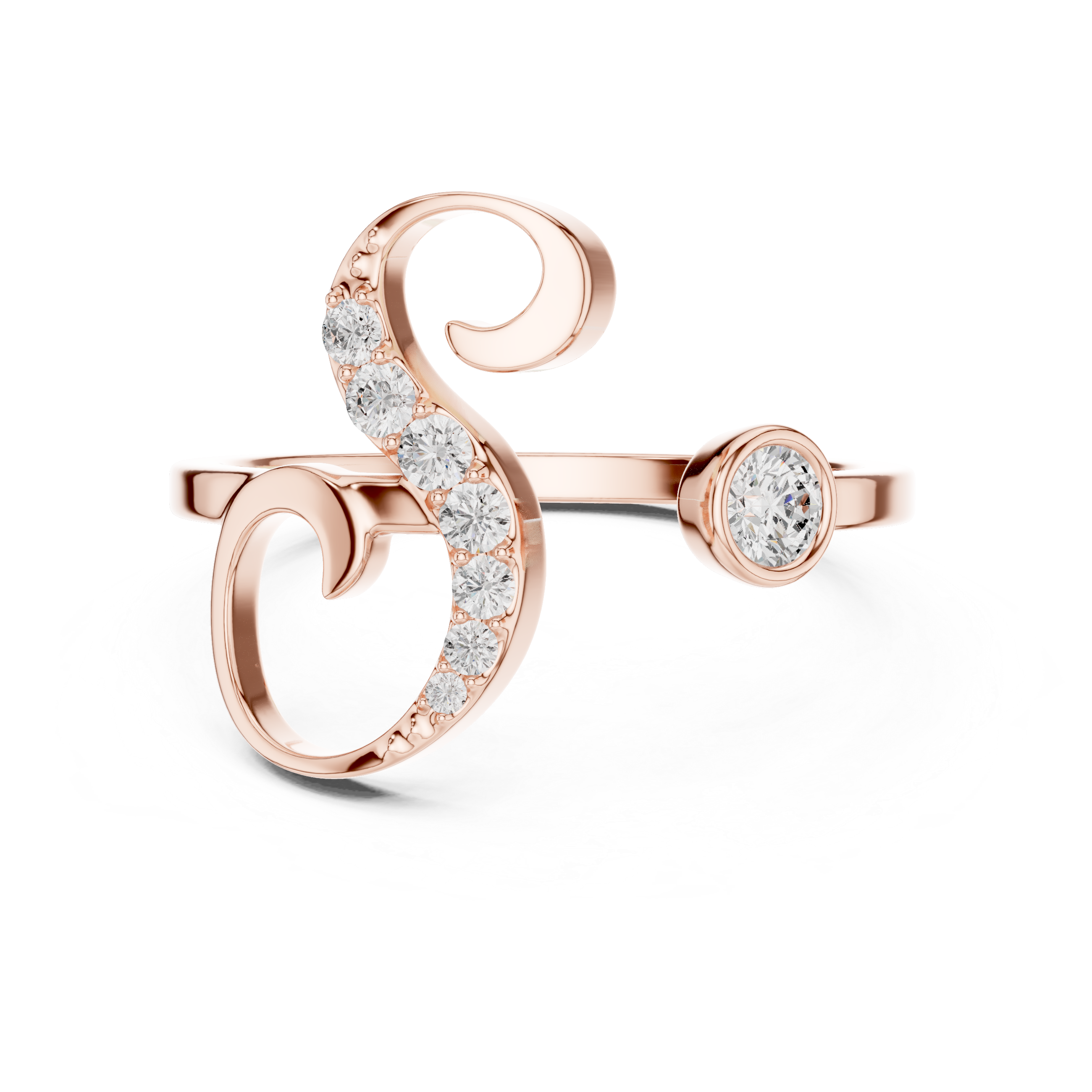 Diamond Initial S Open Ring – Personalized Letter Ring with Pavé Diamonds