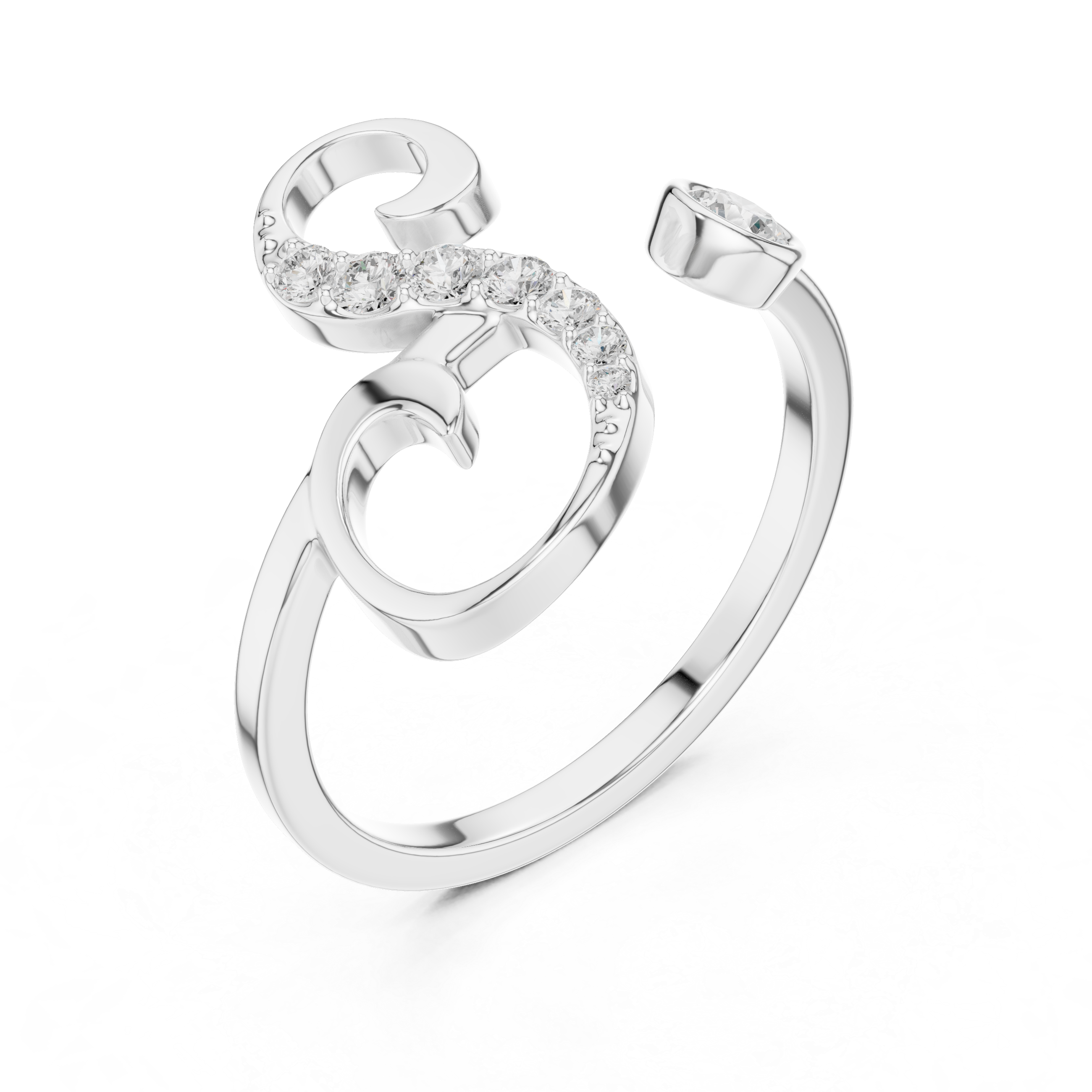 Diamond Initial S Open Ring – Personalized Letter Ring with Pavé Diamonds