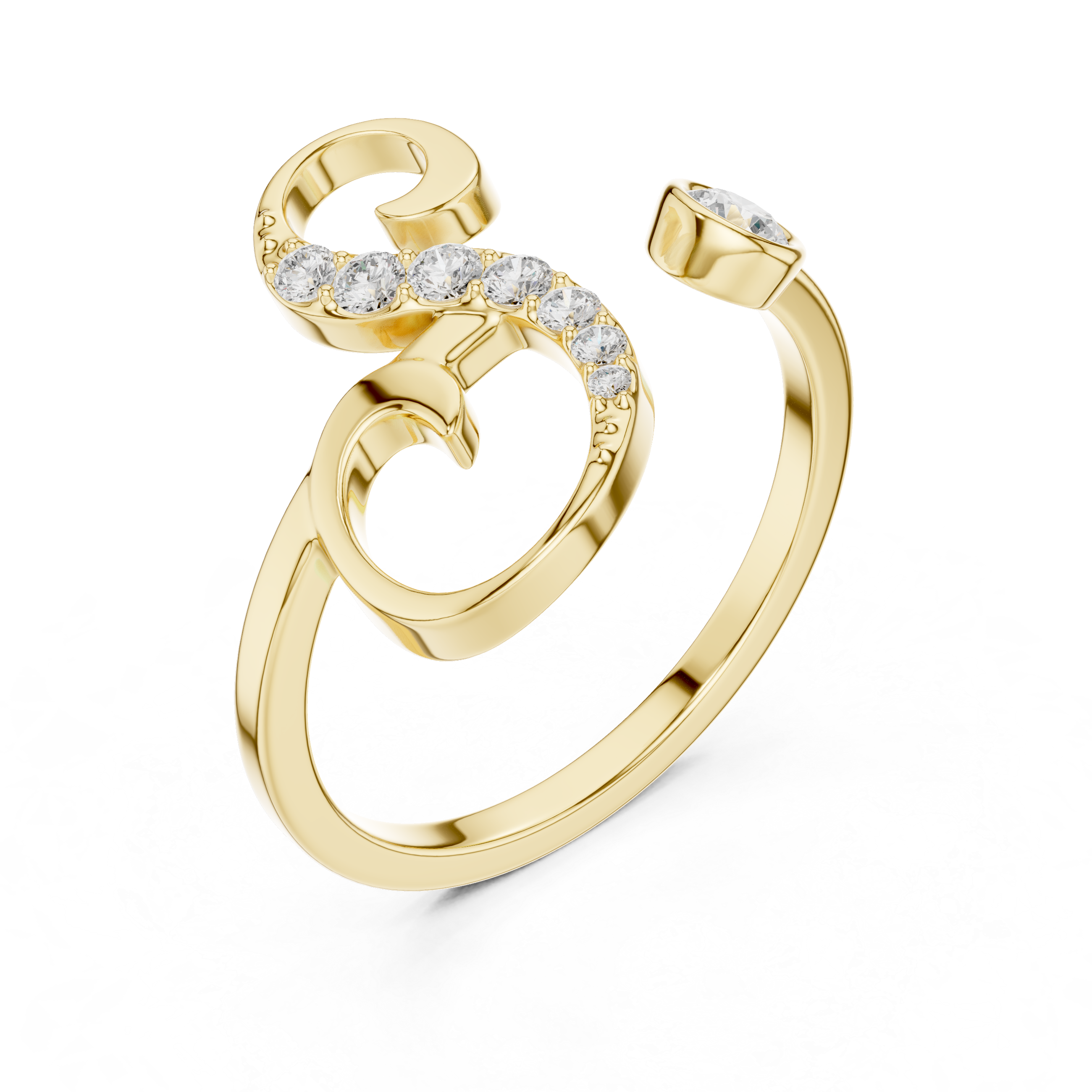 Diamond Initial S Open Ring – Personalized Letter Ring with Pavé Diamonds