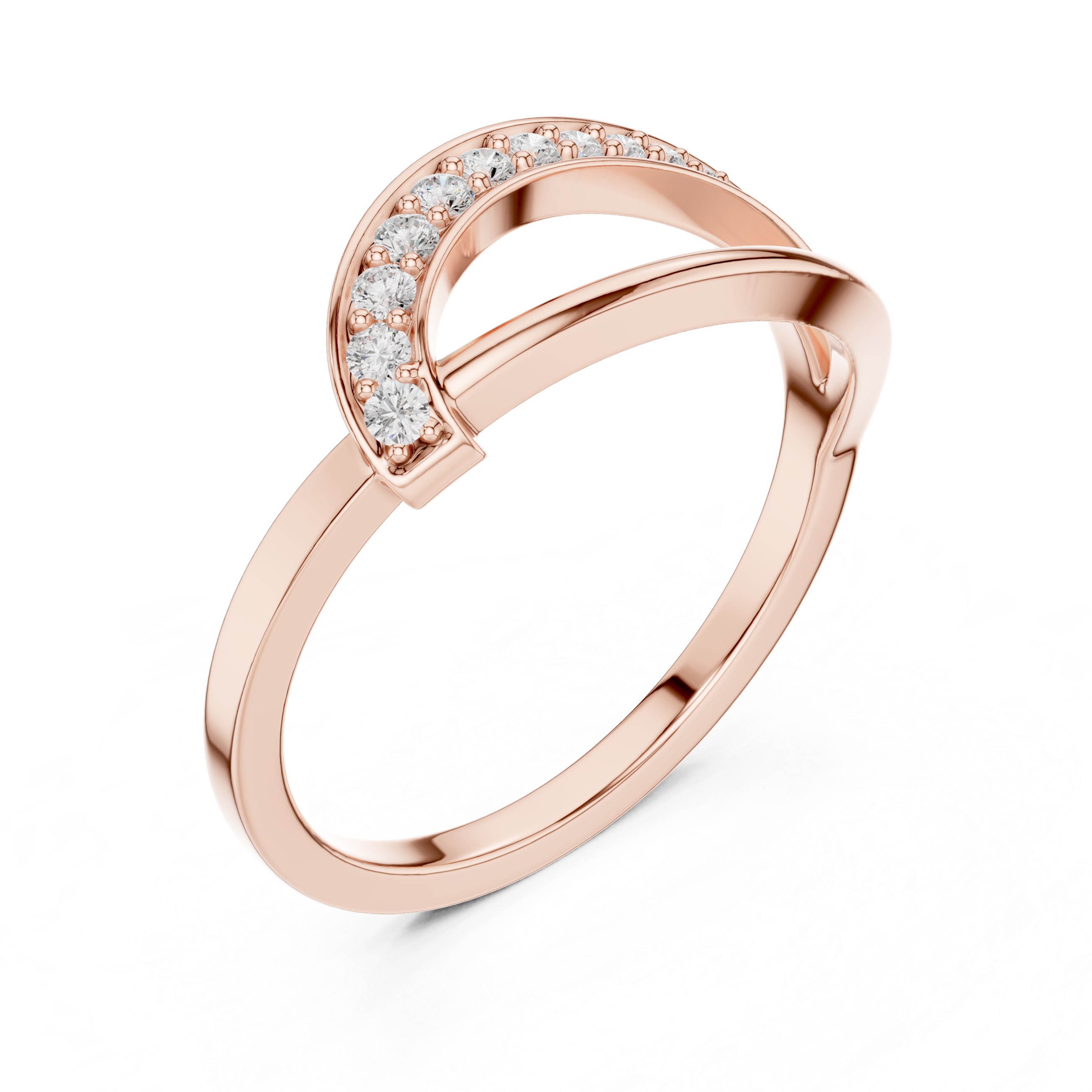 Modern Crossover Diamond Ring – Pavé Curved Band Minimalist Statement Ring