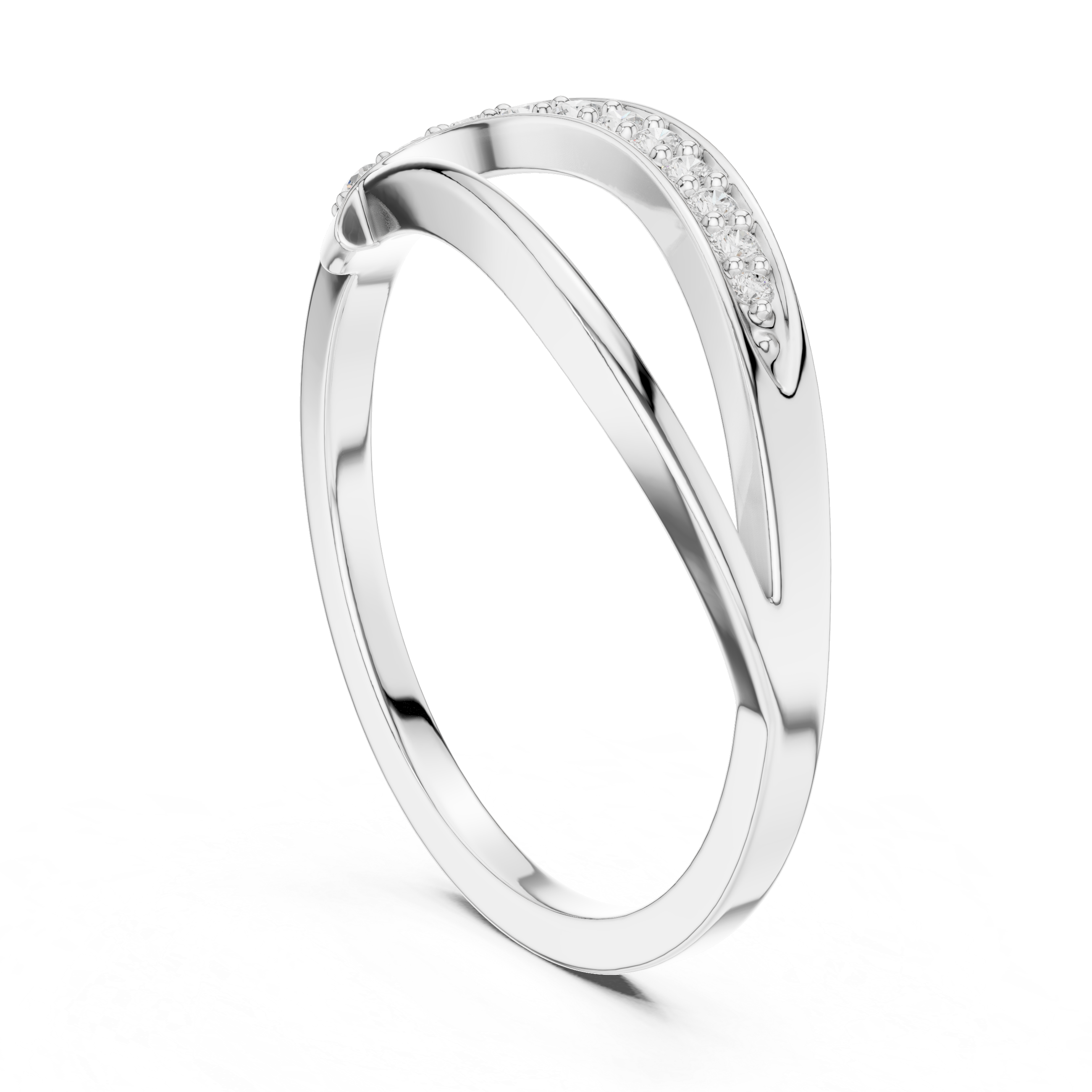 Modern Crossover Diamond Ring – Pavé Curved Band Minimalist Statement Ring