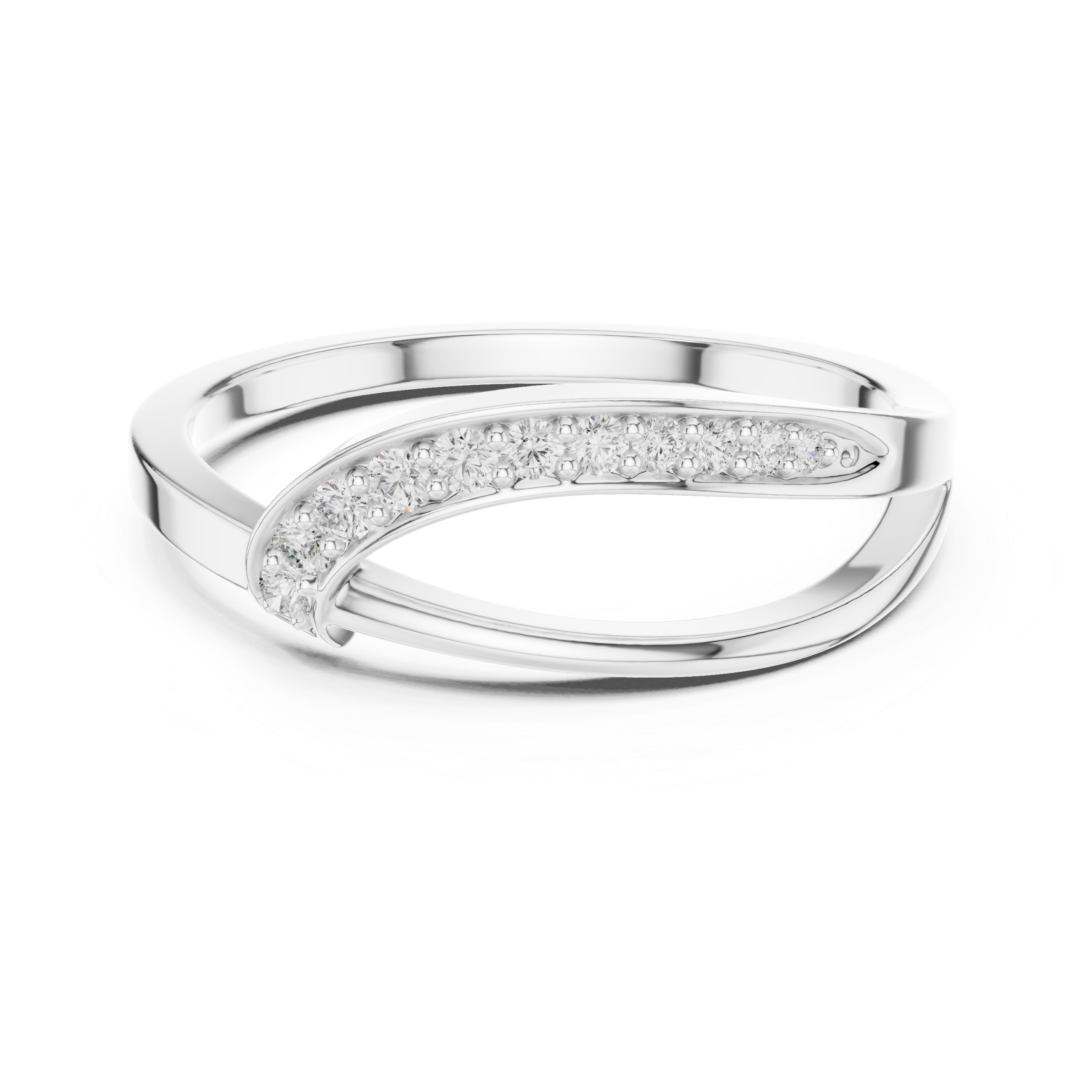 Modern Crossover Diamond Ring – Pavé Curved Band Minimalist Statement Ring