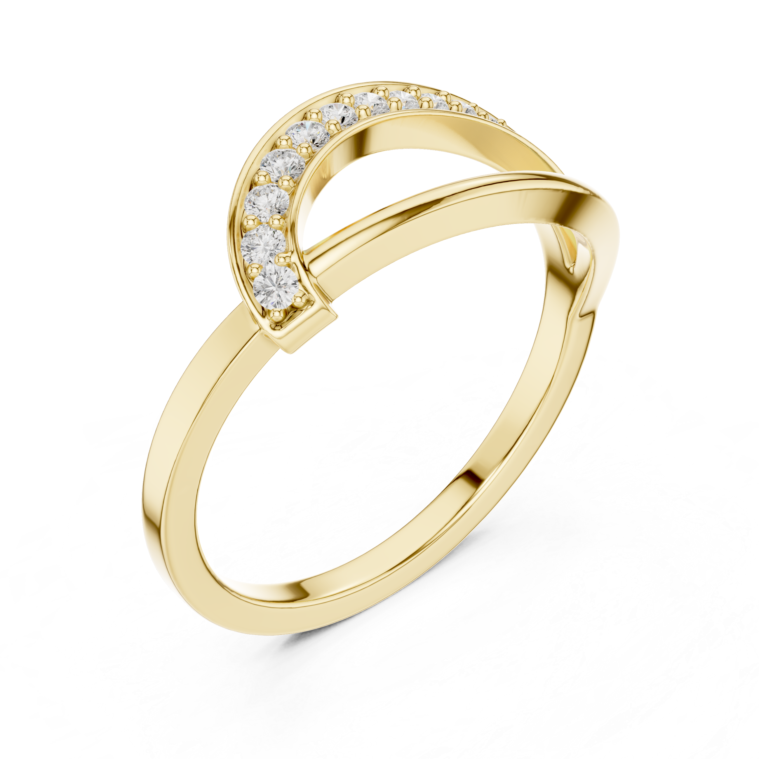 Modern Crossover Diamond Ring – Pavé Curved Band Minimalist Statement Ring