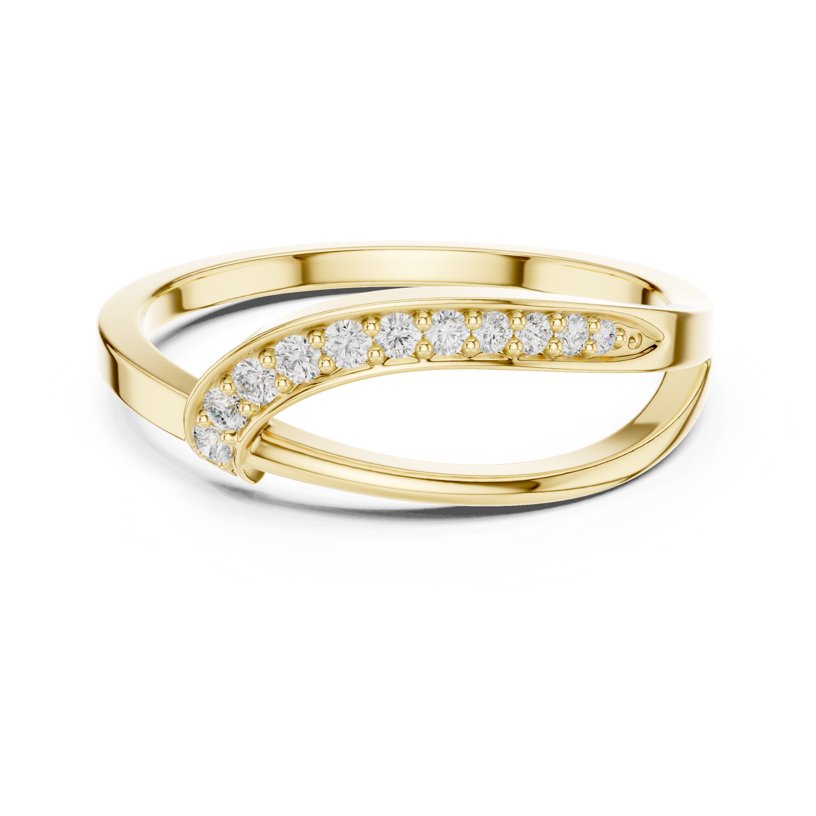 Modern Crossover Diamond Ring – Pavé Curved Band Minimalist Statement Ring