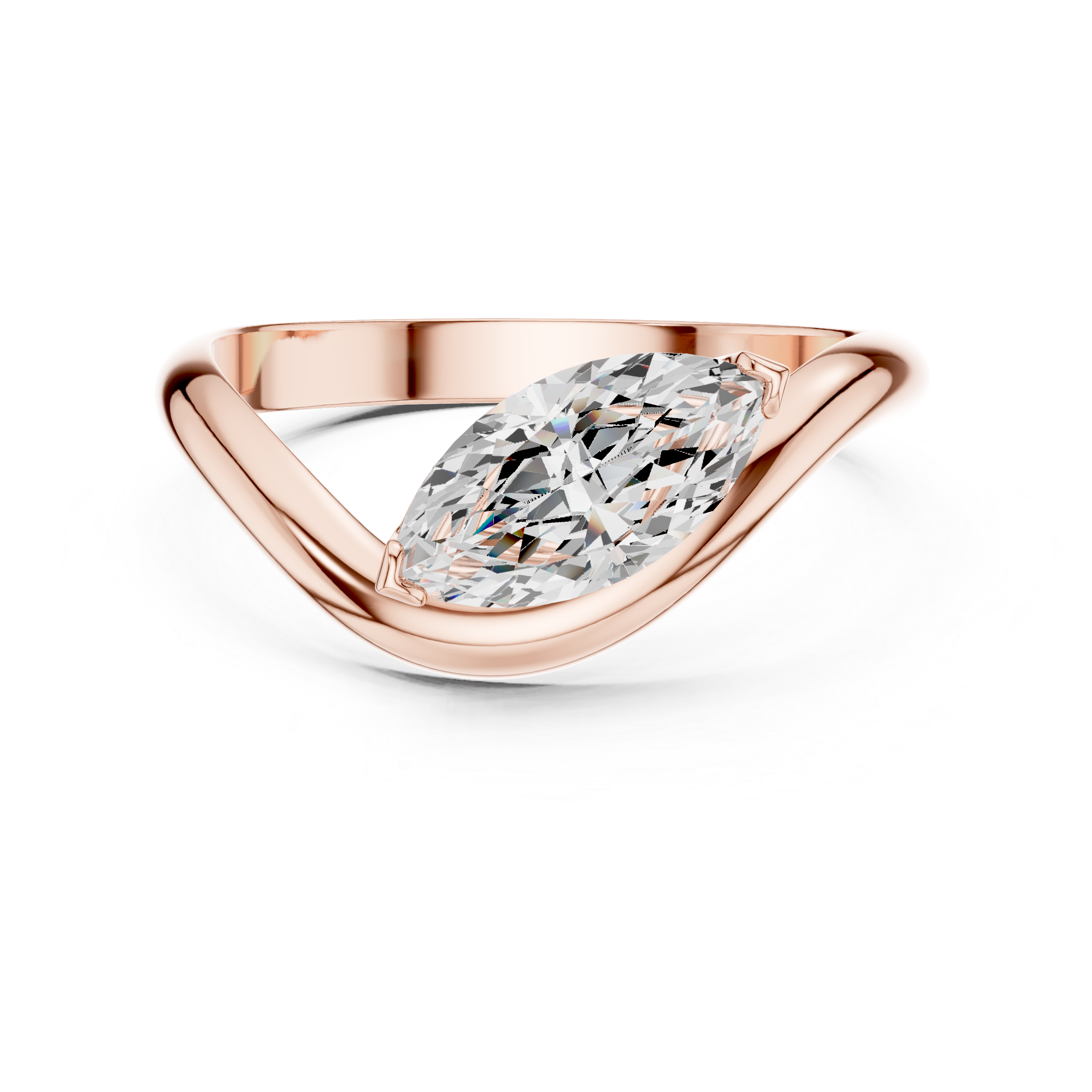 Marquise Diamond Bypass Ring – Modern Solitaire Statement Ring