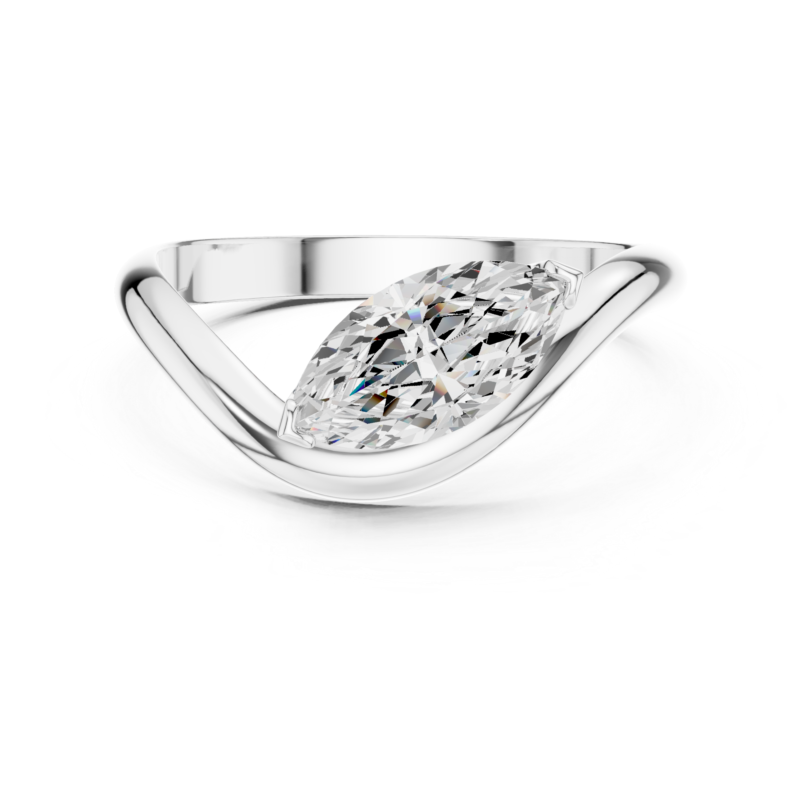 Marquise Diamond Bypass Ring – Modern Solitaire Statement Ring