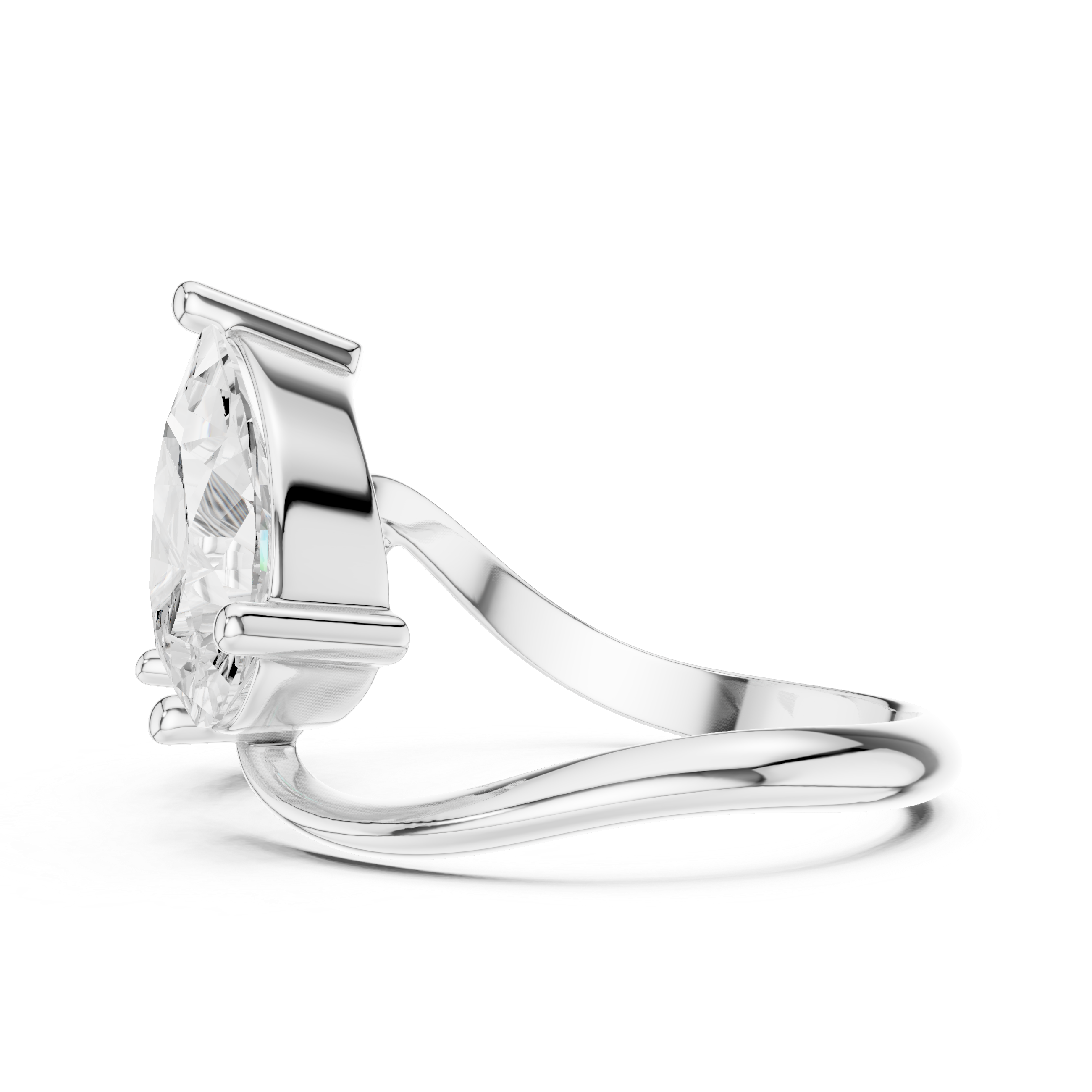 Round & Pear Diamond Bypass Ring – Two Stone Open Twist Engagement Ring