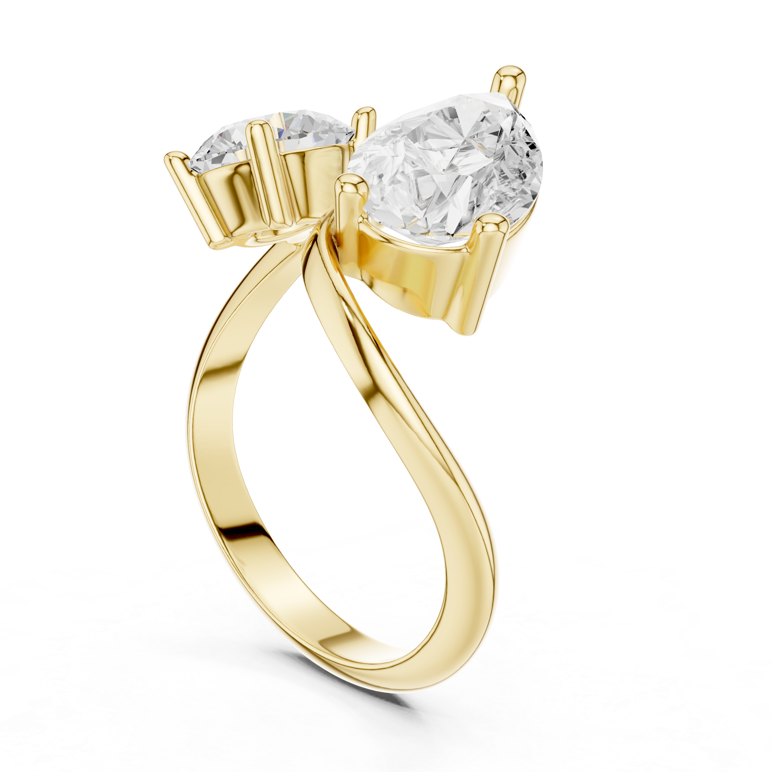 Round & Pear Diamond Bypass Ring – Two Stone Open Twist Engagement Ring