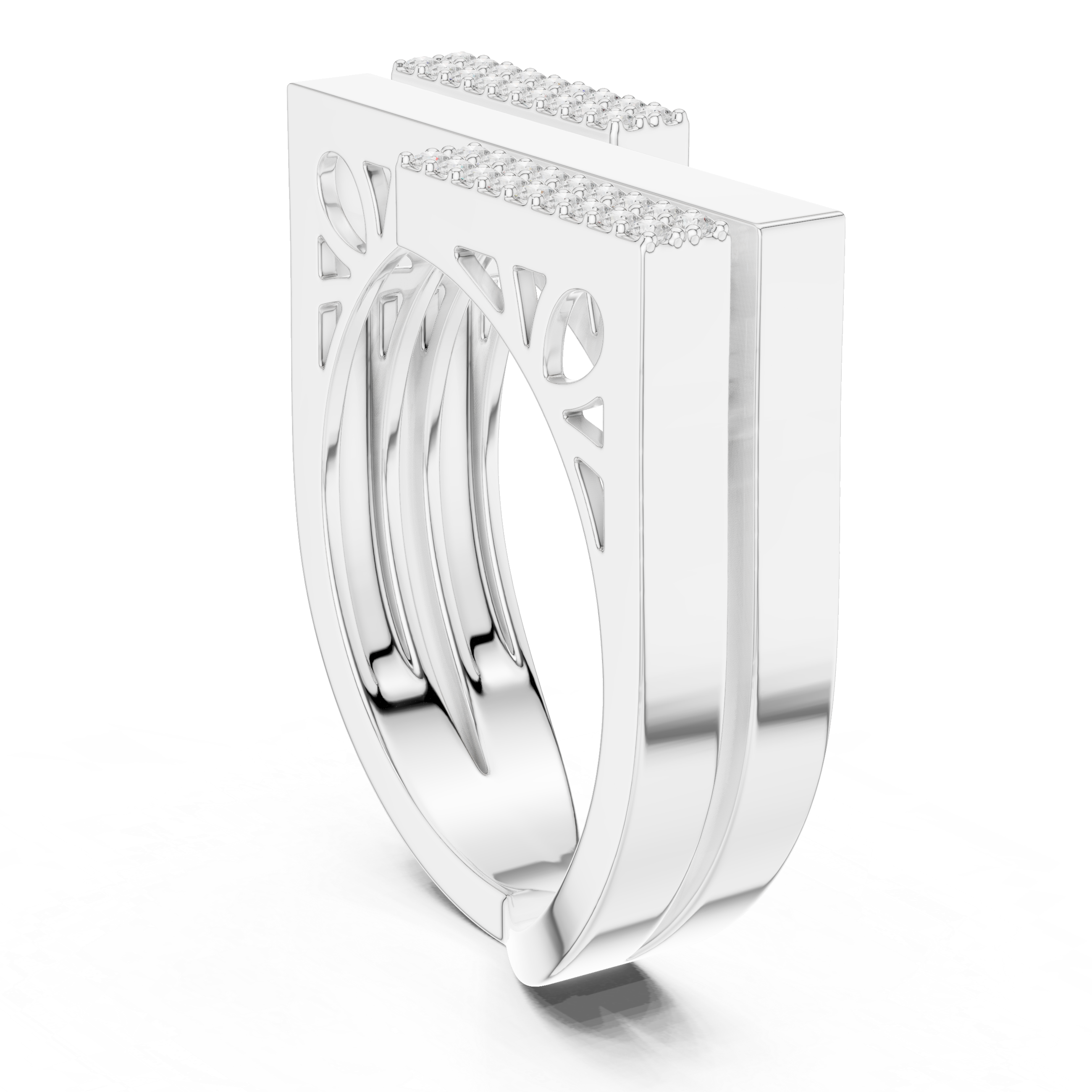 Modern Parallel Bar Diamond Ring – Open Geometric Pave Statement Ring