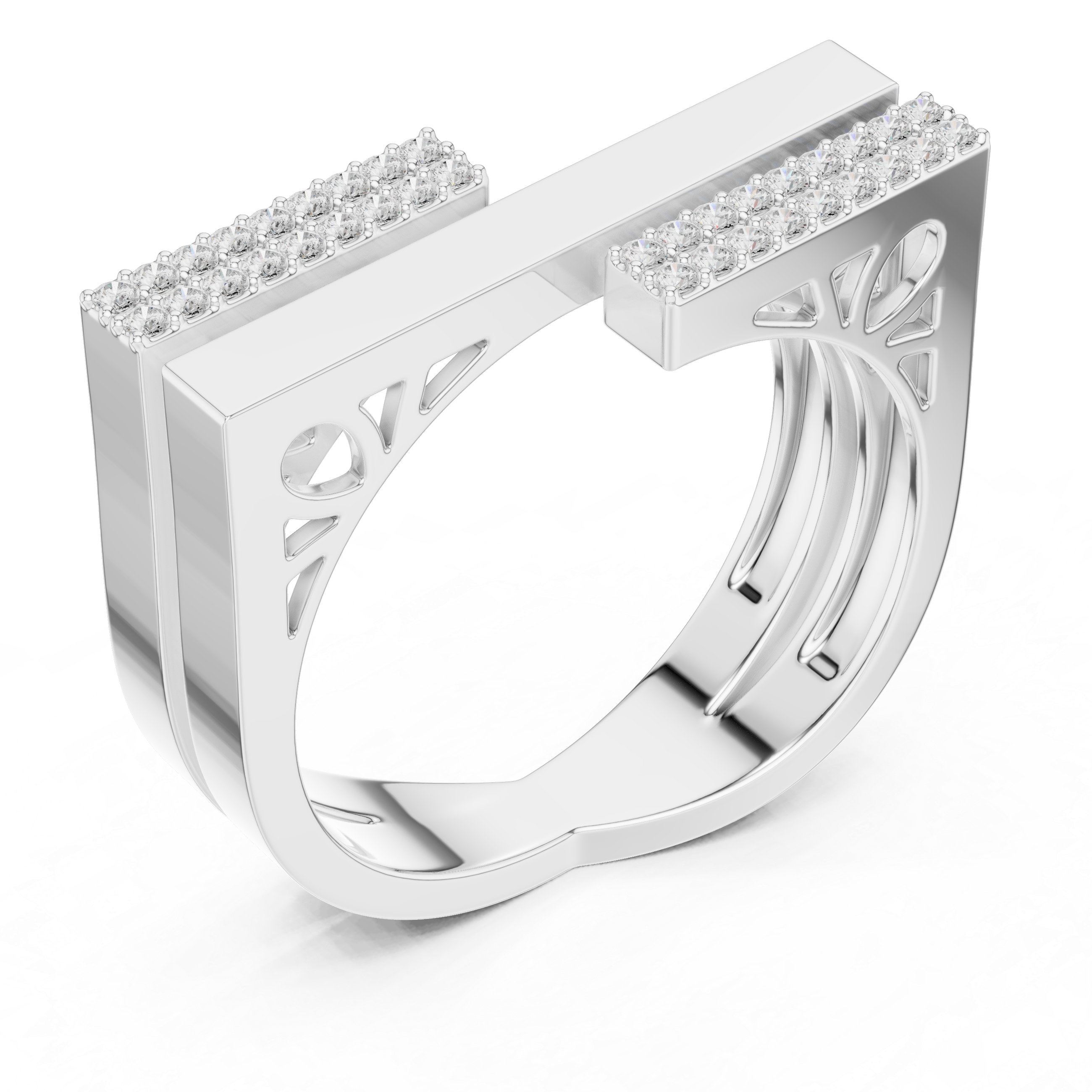 Modern Parallel Bar Diamond Ring – Open Geometric Pave Statement Ring