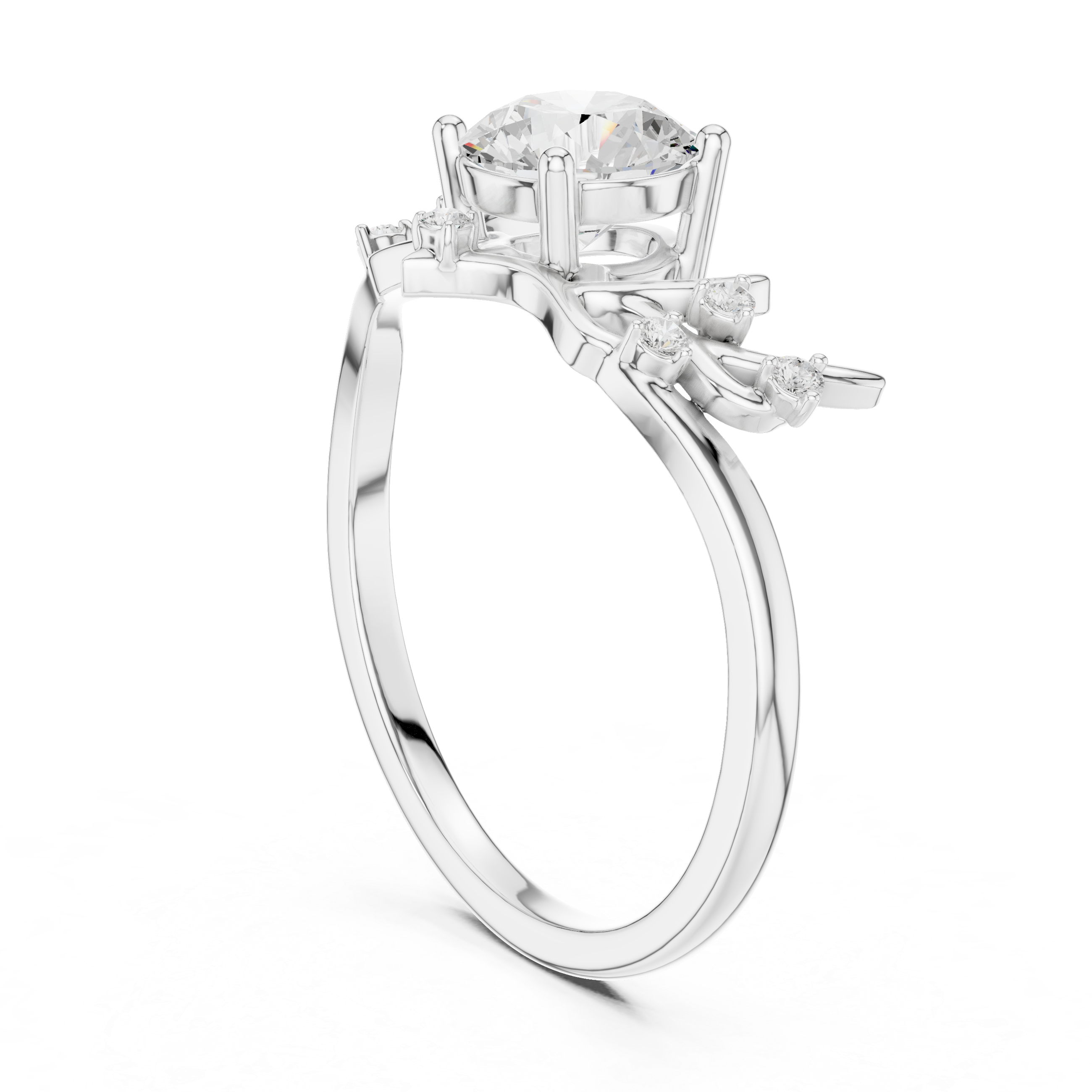 Nature Inspired Pear Diamond Engagement Ring – Leaf & Branch Style Solitaire Ring