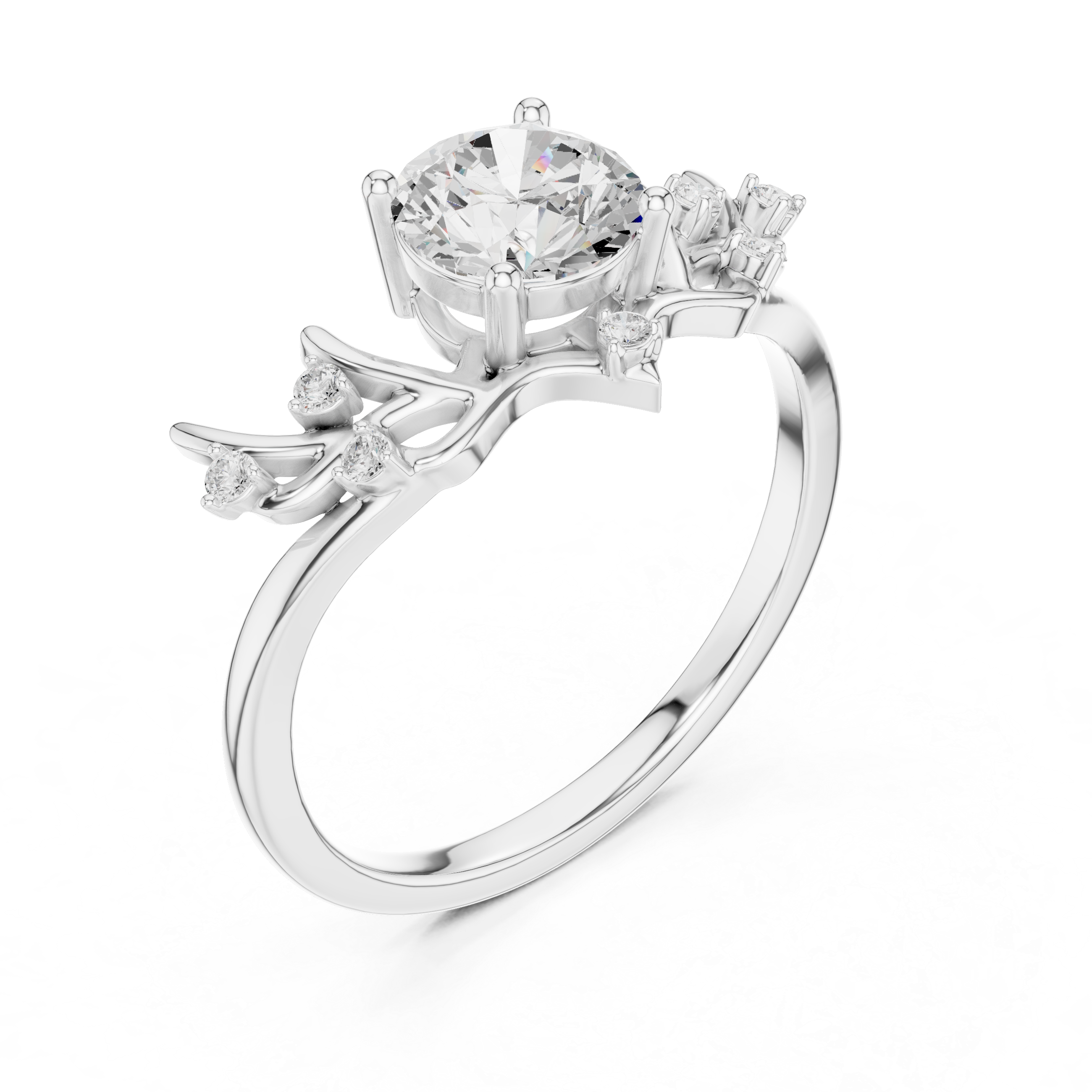 Nature Inspired Pear Diamond Engagement Ring – Leaf & Branch Style Solitaire Ring